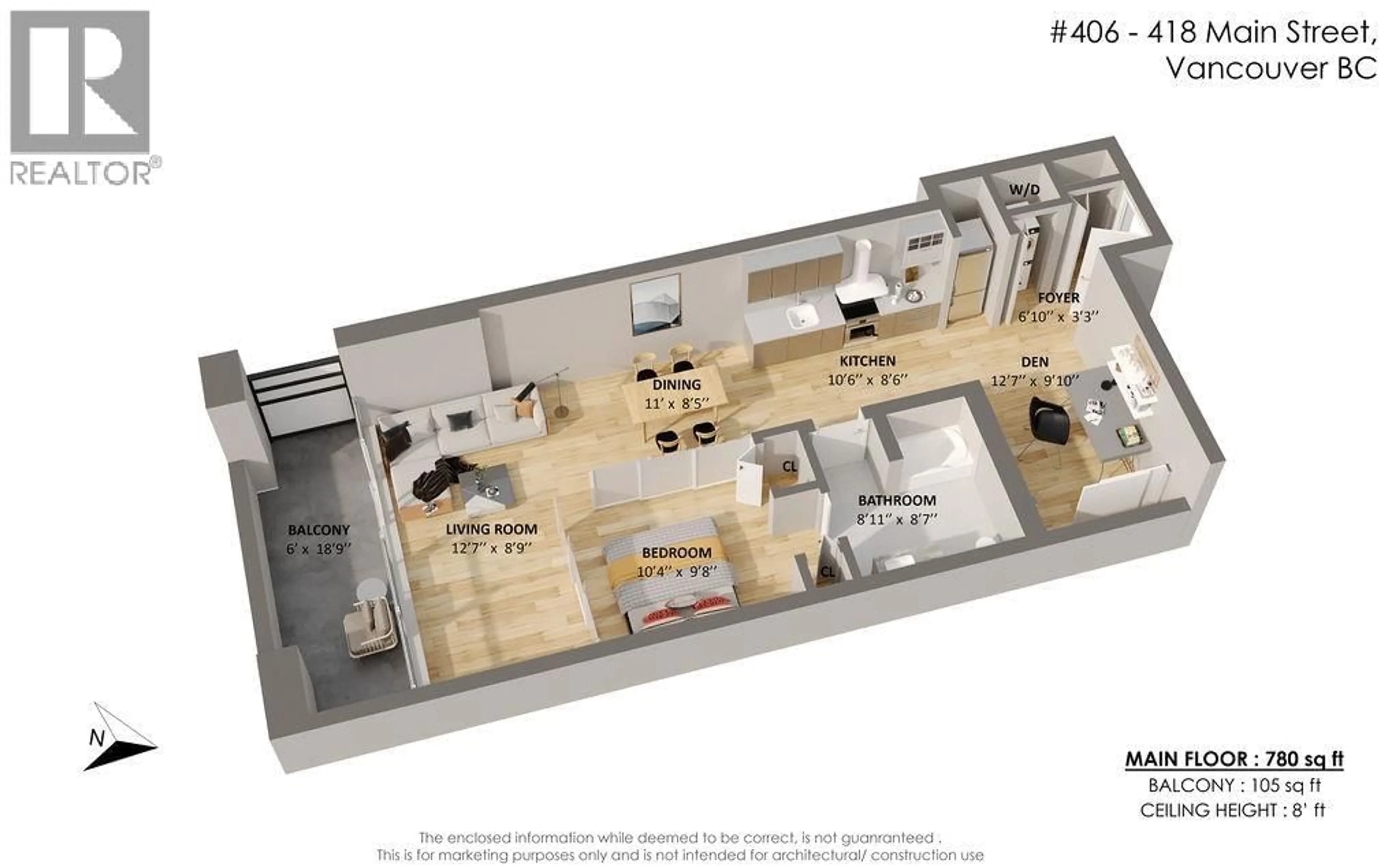 Floor plan for 406 - 718 MAIN STREET, Vancouver British Columbia V6A0B1