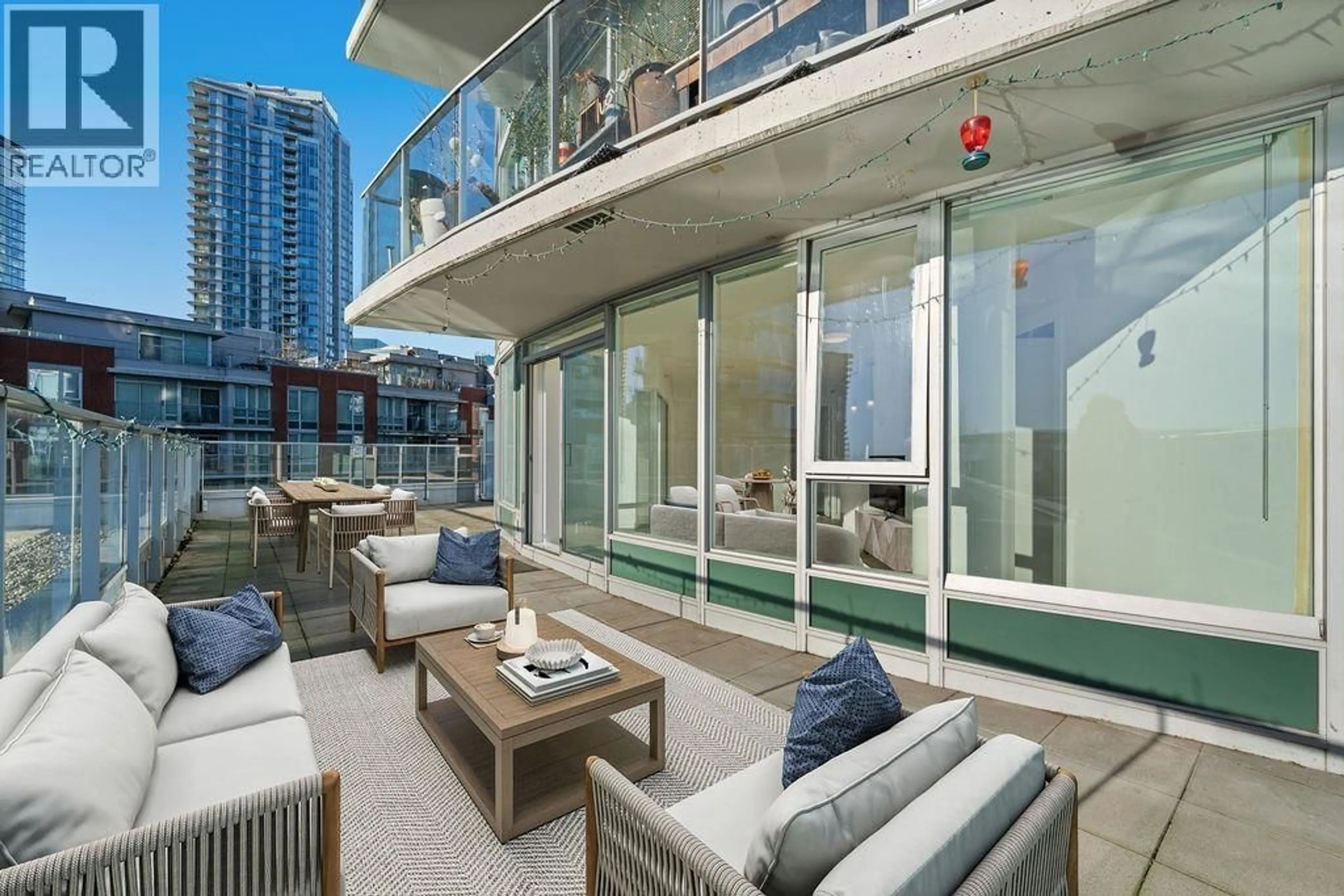 Patio, city buildings view from balcony for 602 - 58 KEEFER PLACE, Vancouver British Columbia V6B0B8