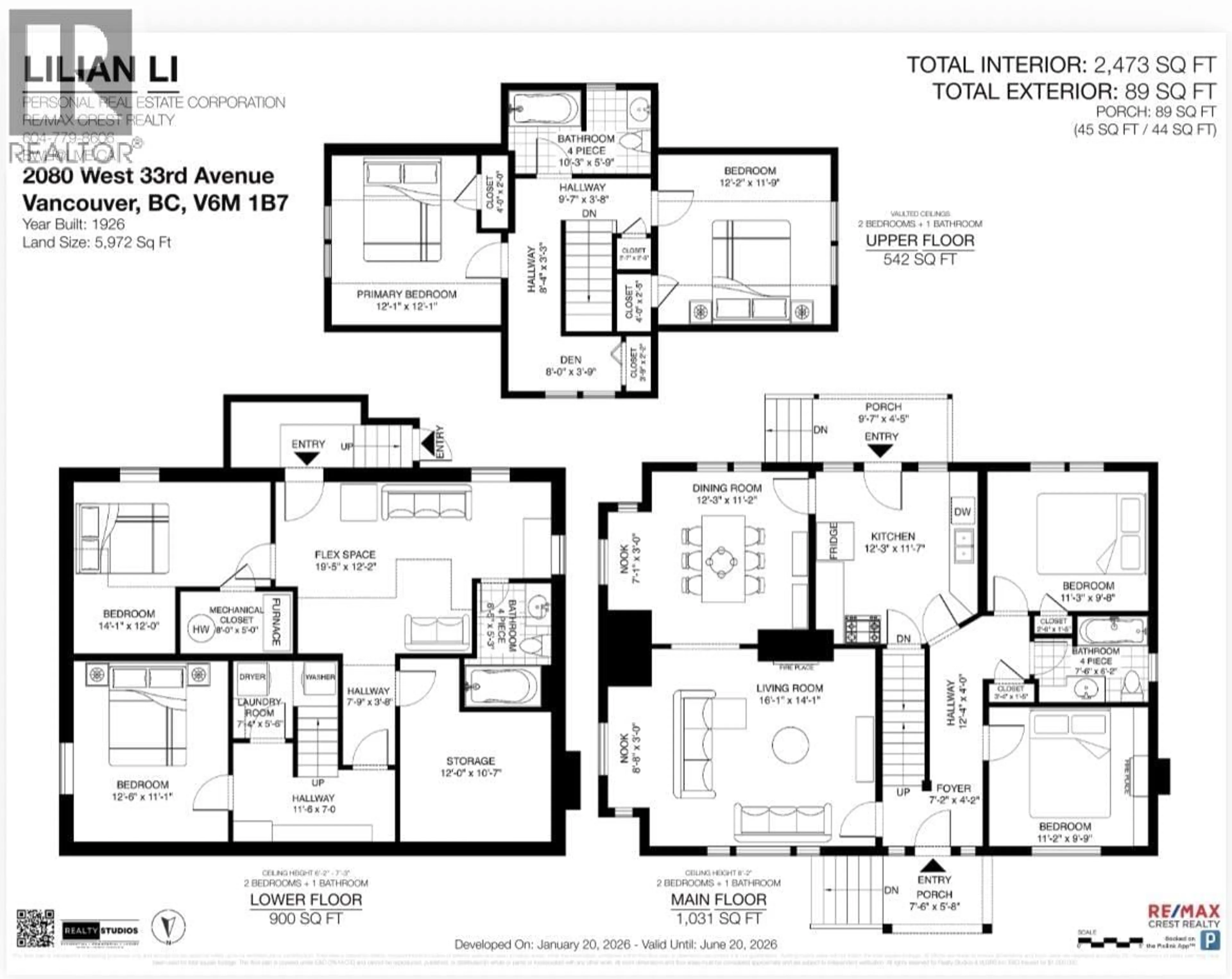 Floor plan for 2080 33RD AVENUE, Vancouver British Columbia V6M1B7