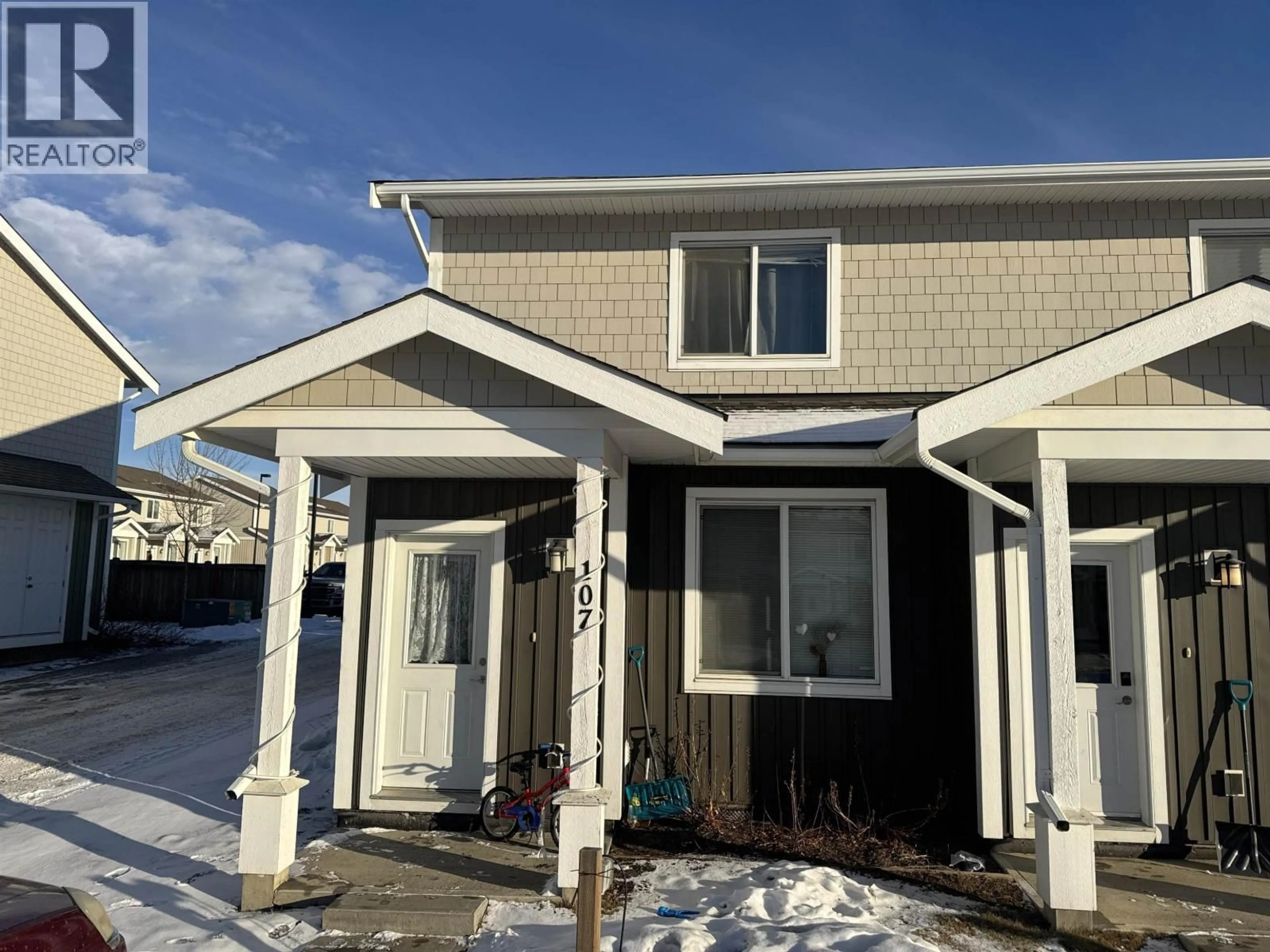 Home with vinyl exterior material, street for 107 - 11008 102 AVENUE, Fort St. John British Columbia V1J2G2