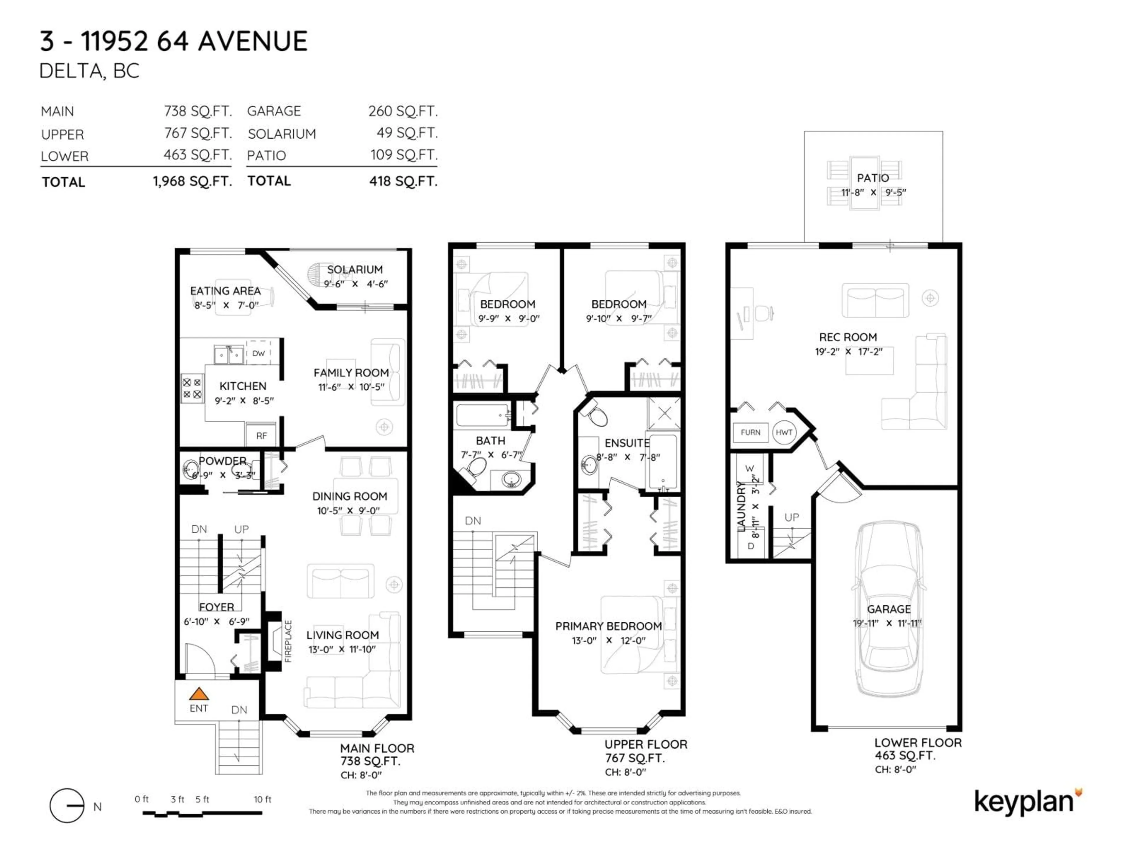 Floor plan for 3 - 11952 64 AVENUE, Delta British Columbia V4E1C8