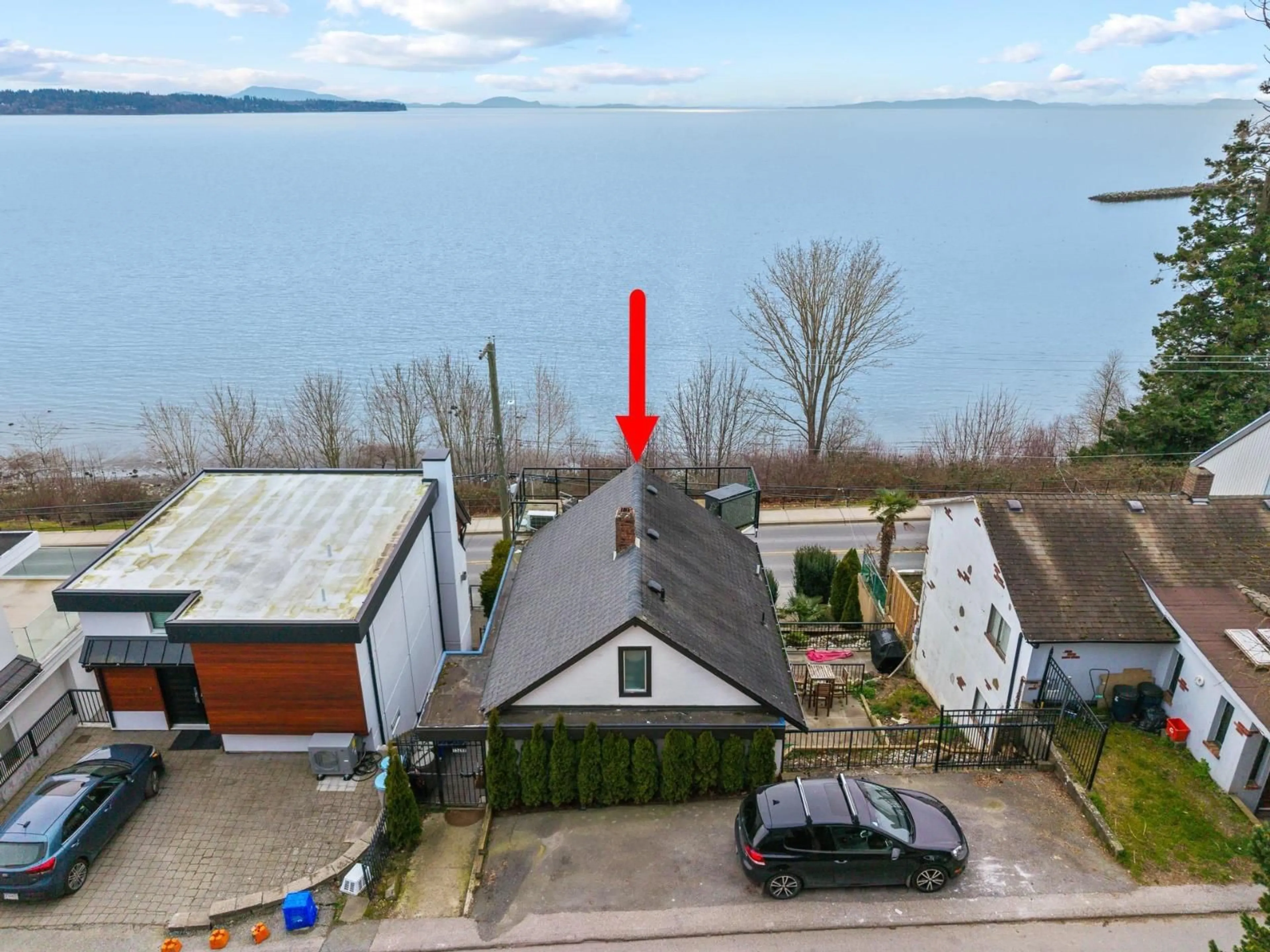 A pic from outside/outdoor area/front of a property/back of a property/a pic from drone, water/lake/river/ocean view for 15289 MARINE DRIVE, White Rock British Columbia V4B1C7