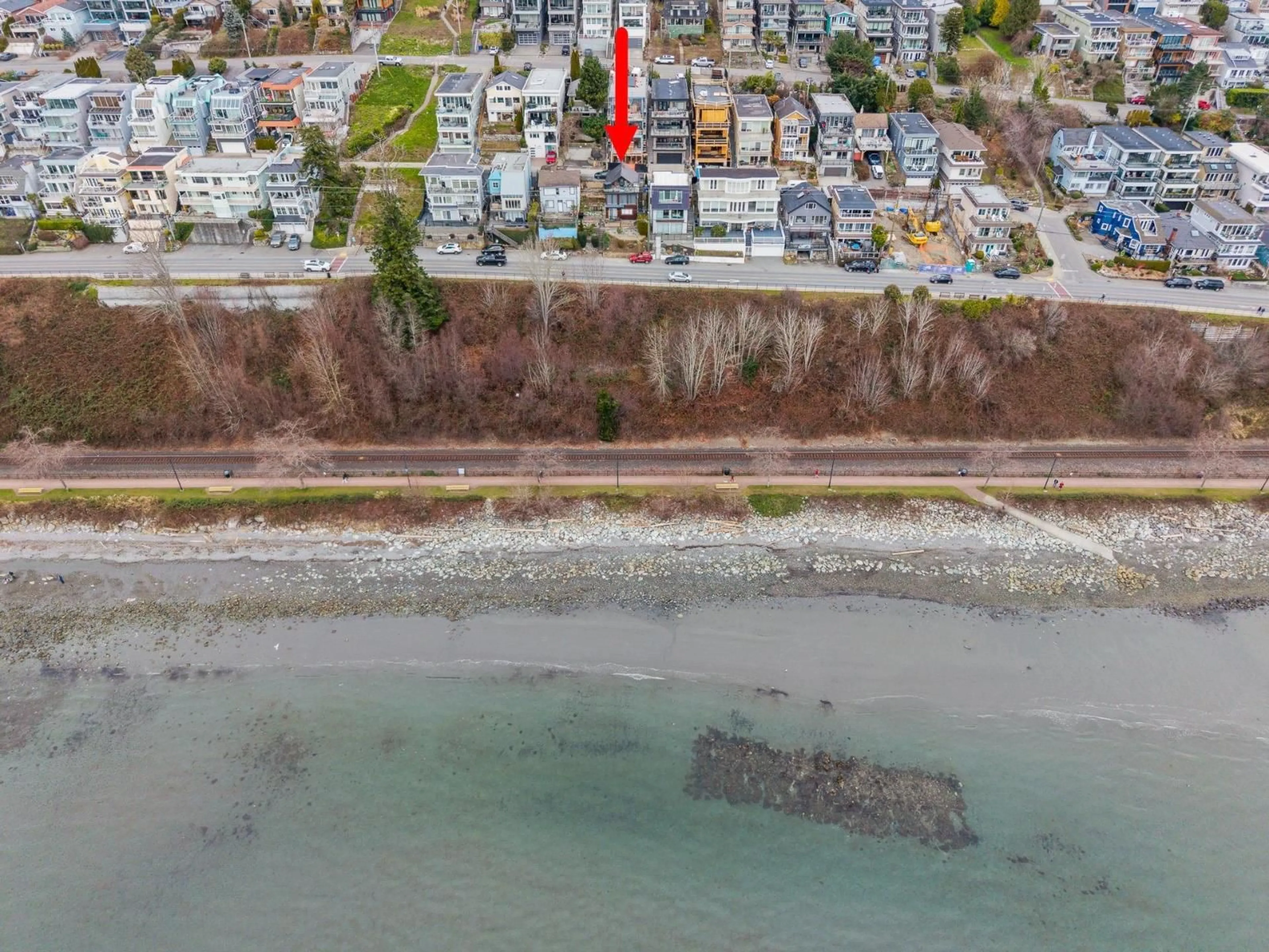 A pic from outside/outdoor area/front of a property/back of a property/a pic from drone, water/lake/river/ocean view for 15289 MARINE DRIVE, White Rock British Columbia V4B1C7
