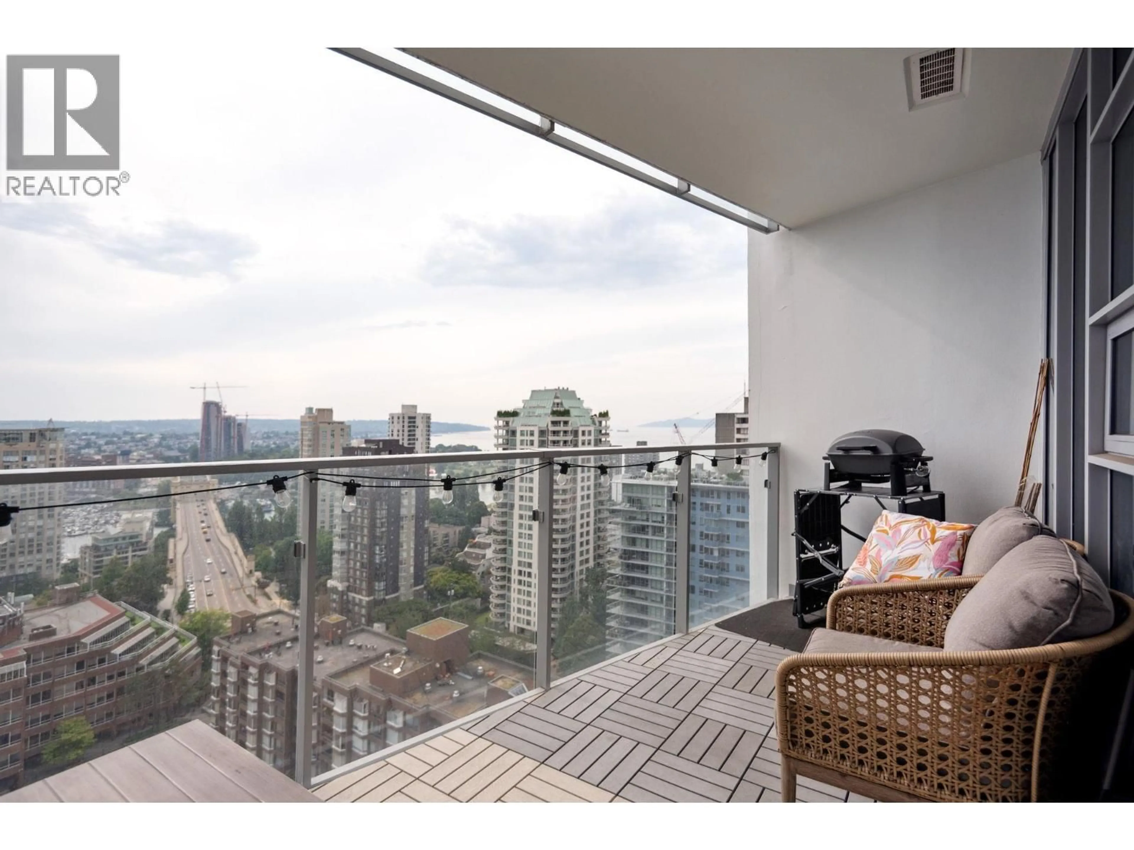 Balcony in the apartment, city buildings view from balcony for 2312 - 1289 HORNBY STREET, Vancouver British Columbia V6Z0G7