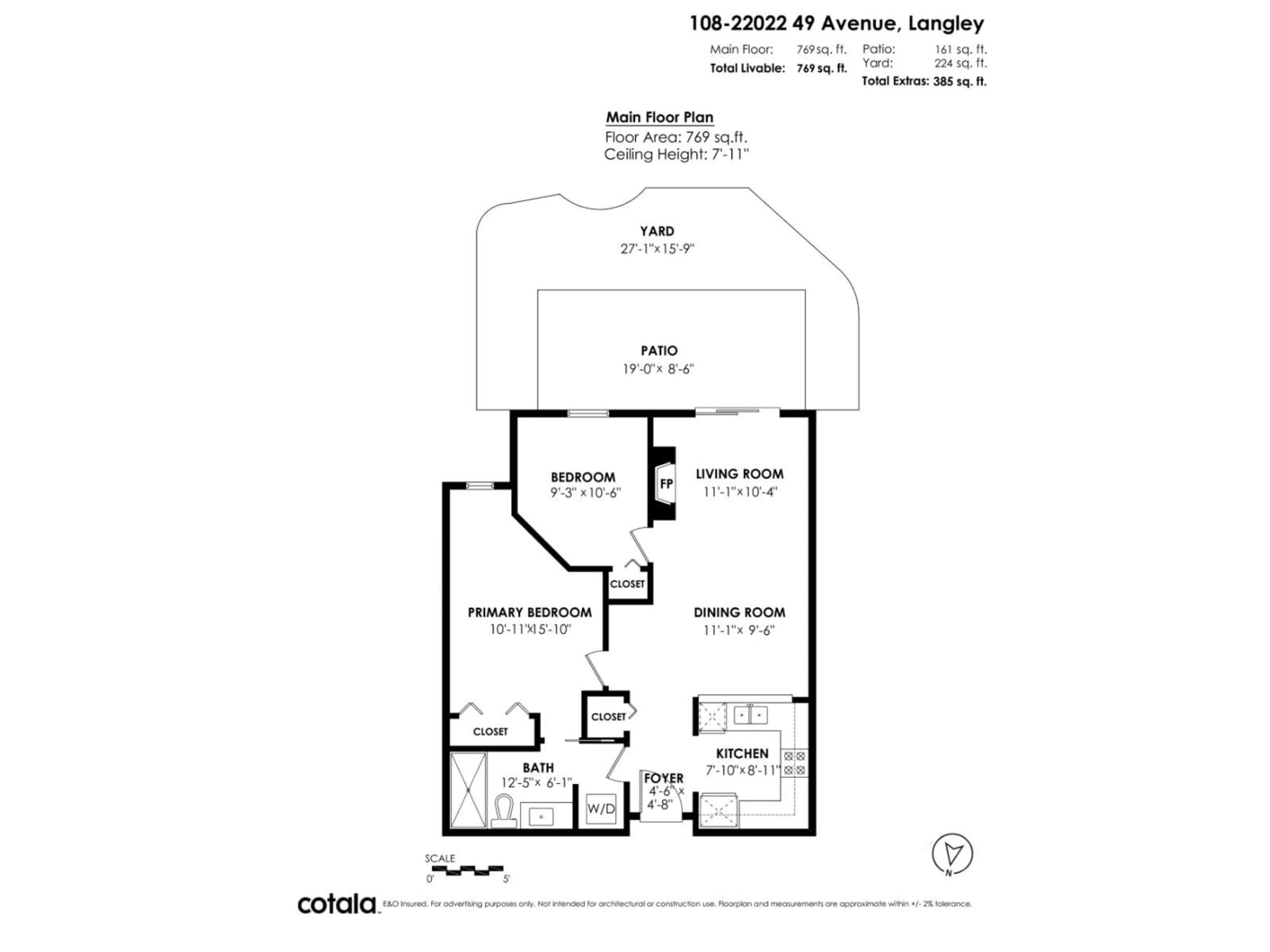 Floor plan for 108 - 22022 49 AVENUE, Langley British Columbia V3A3R9