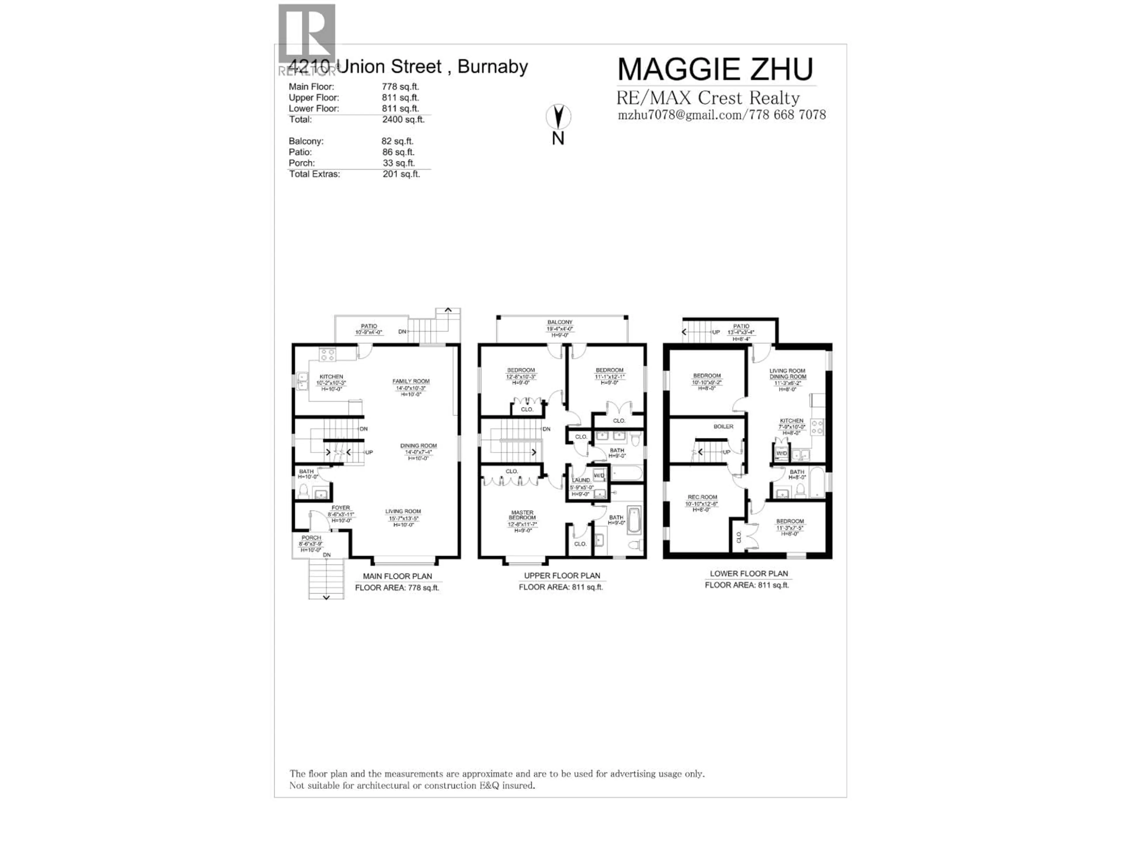 Floor plan for 1 - 4210 UNION STREET, Burnaby British Columbia V5C2X4