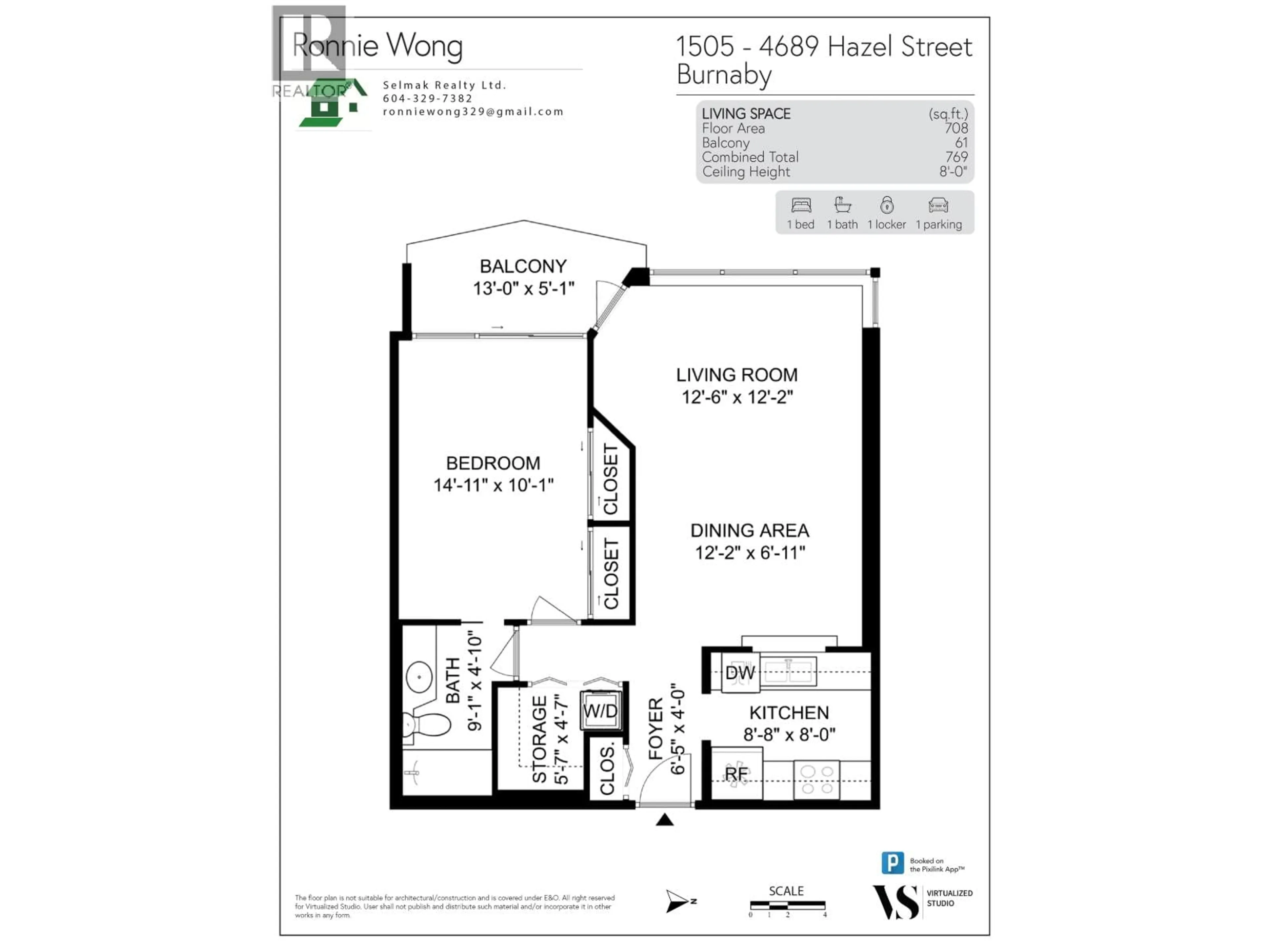 Floor plan for 1505 - 4689 HAZEL STREET, Burnaby British Columbia V5H4R6