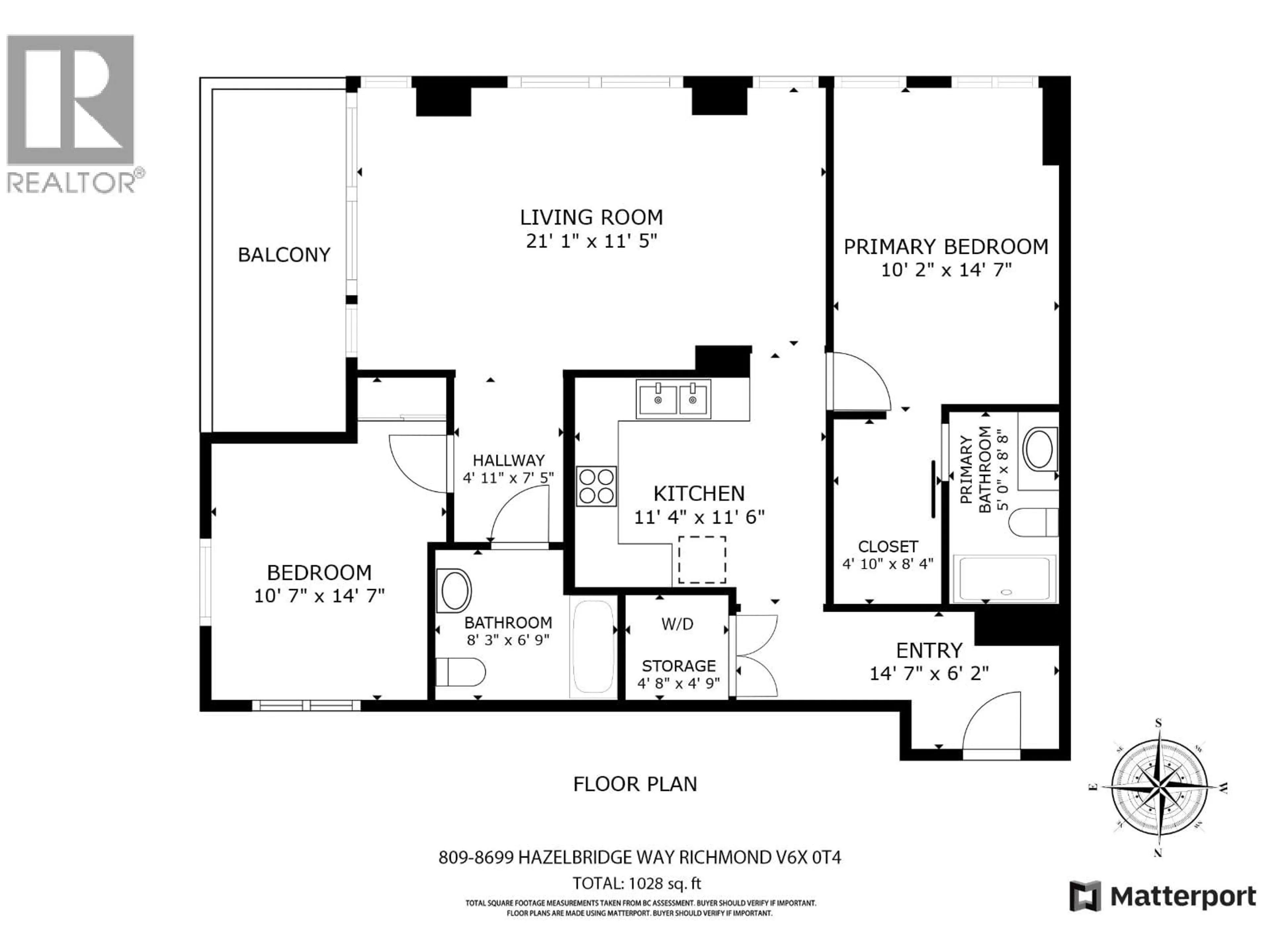 Floor plan for 809 - 8699 HAZELBRIDGE WAY, Richmond British Columbia V6X0T4