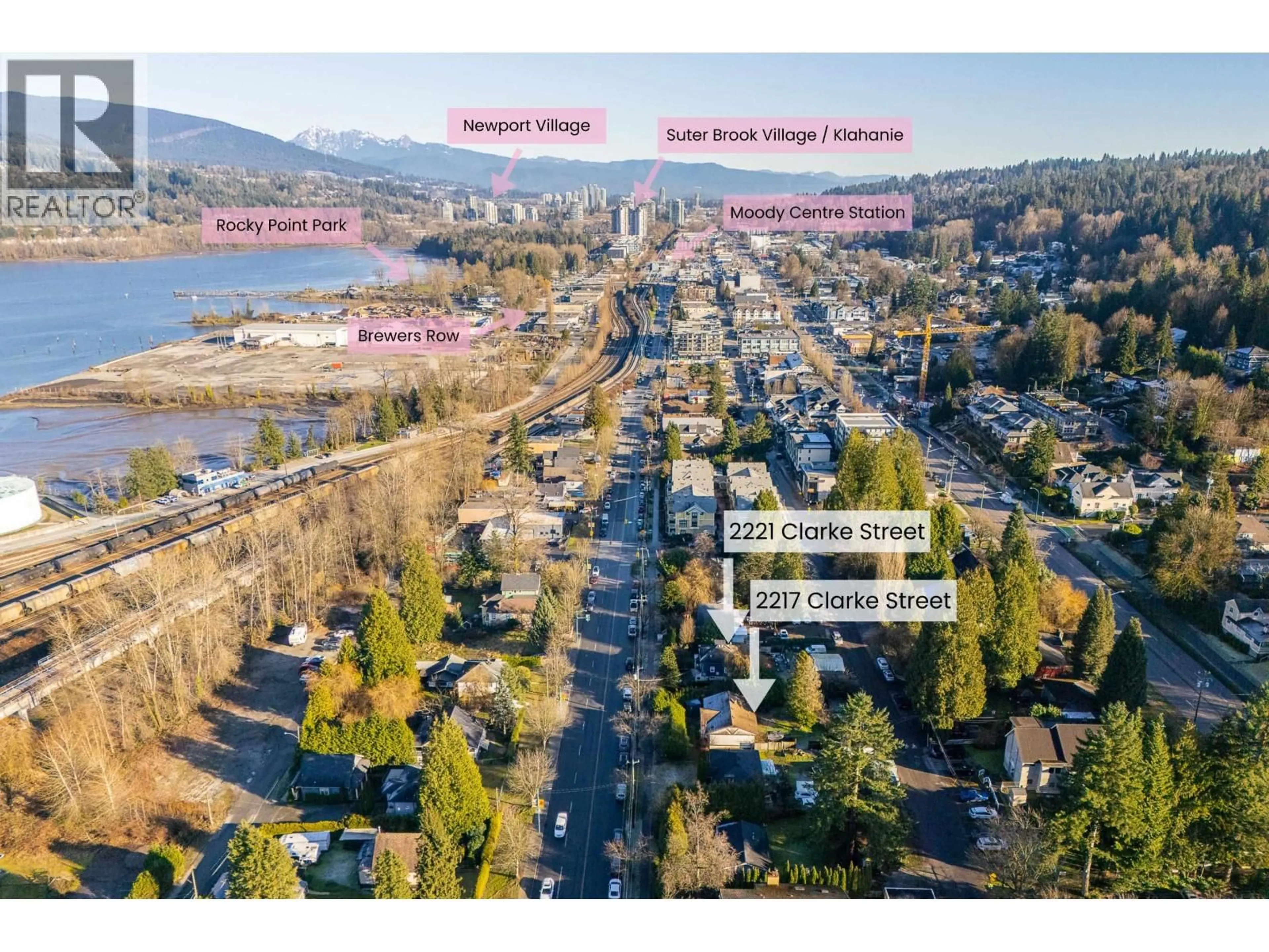 A pic from outside/outdoor area/front of a property/back of a property/a pic from drone, water/lake/river/ocean view for 2221 CLARKE STREET, Port Moody British Columbia V3H1Y6