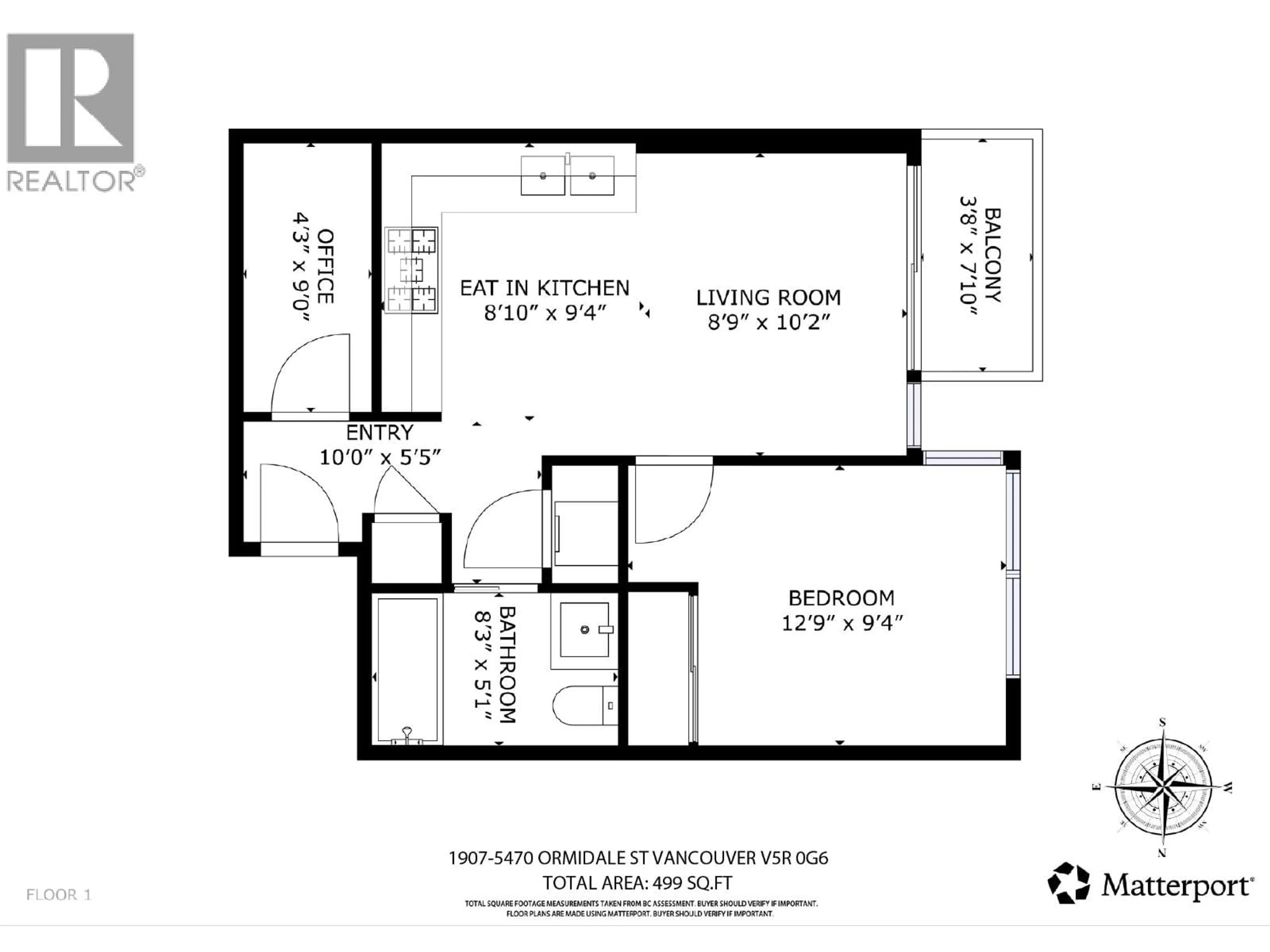 Floor plan for 1907 - 5470 ORMIDALE STREET, Vancouver British Columbia V5R0G6