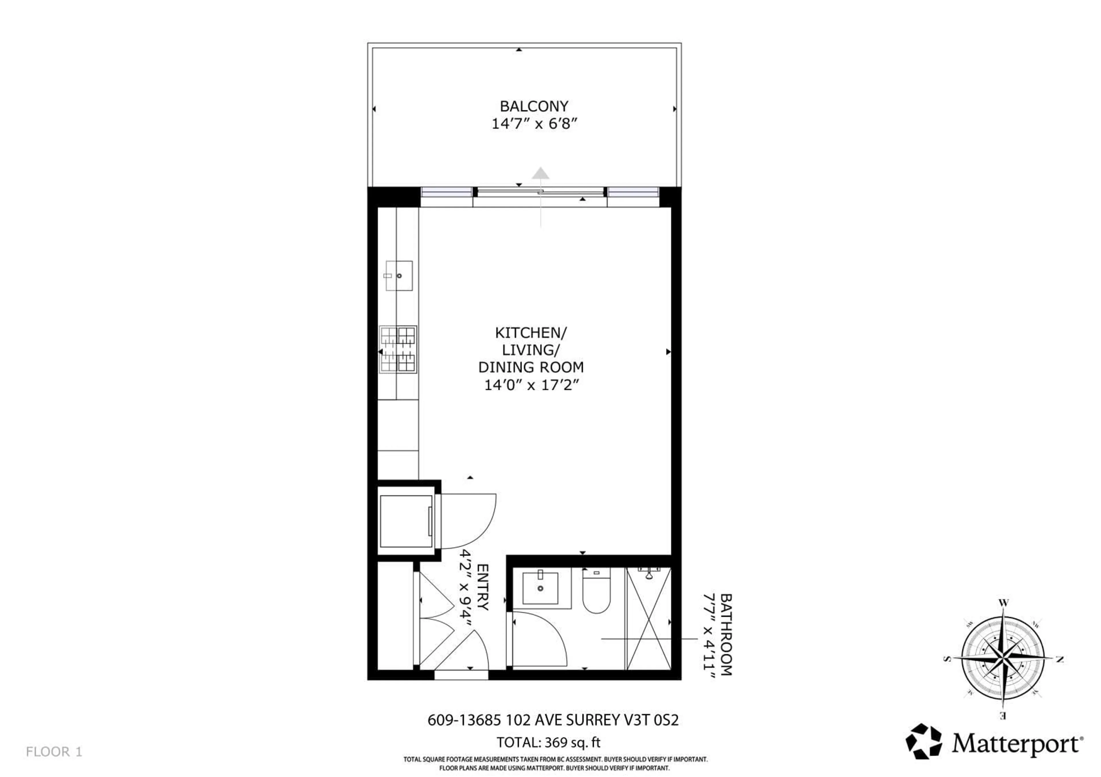 Floor plan for 609 - 13685 102 AVENUE, Surrey British Columbia V3T0S2
