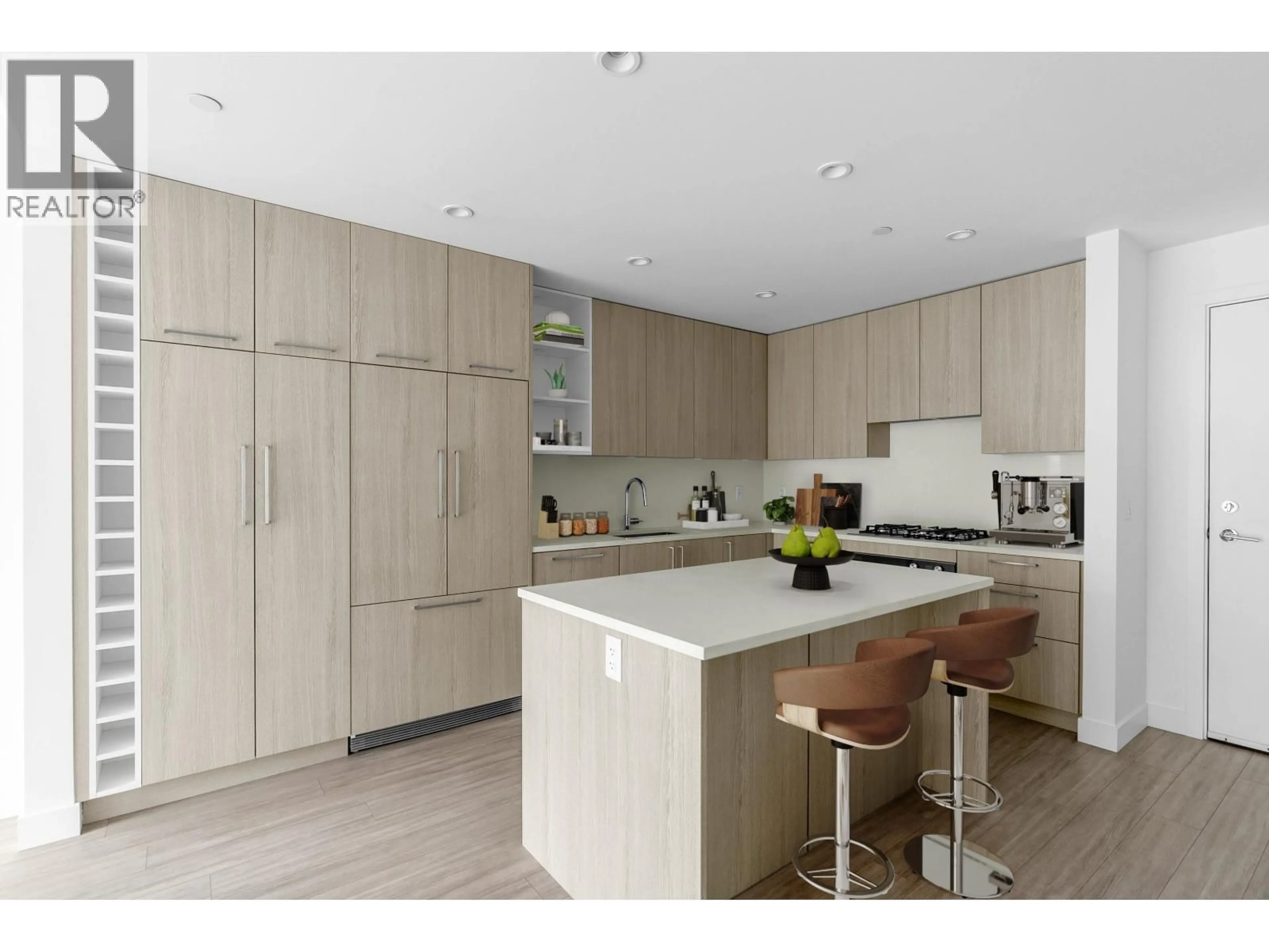 Contemporary kitchen, wood/laminate floor for 102 - 747 3RD STREET, North Vancouver British Columbia V7L1G8