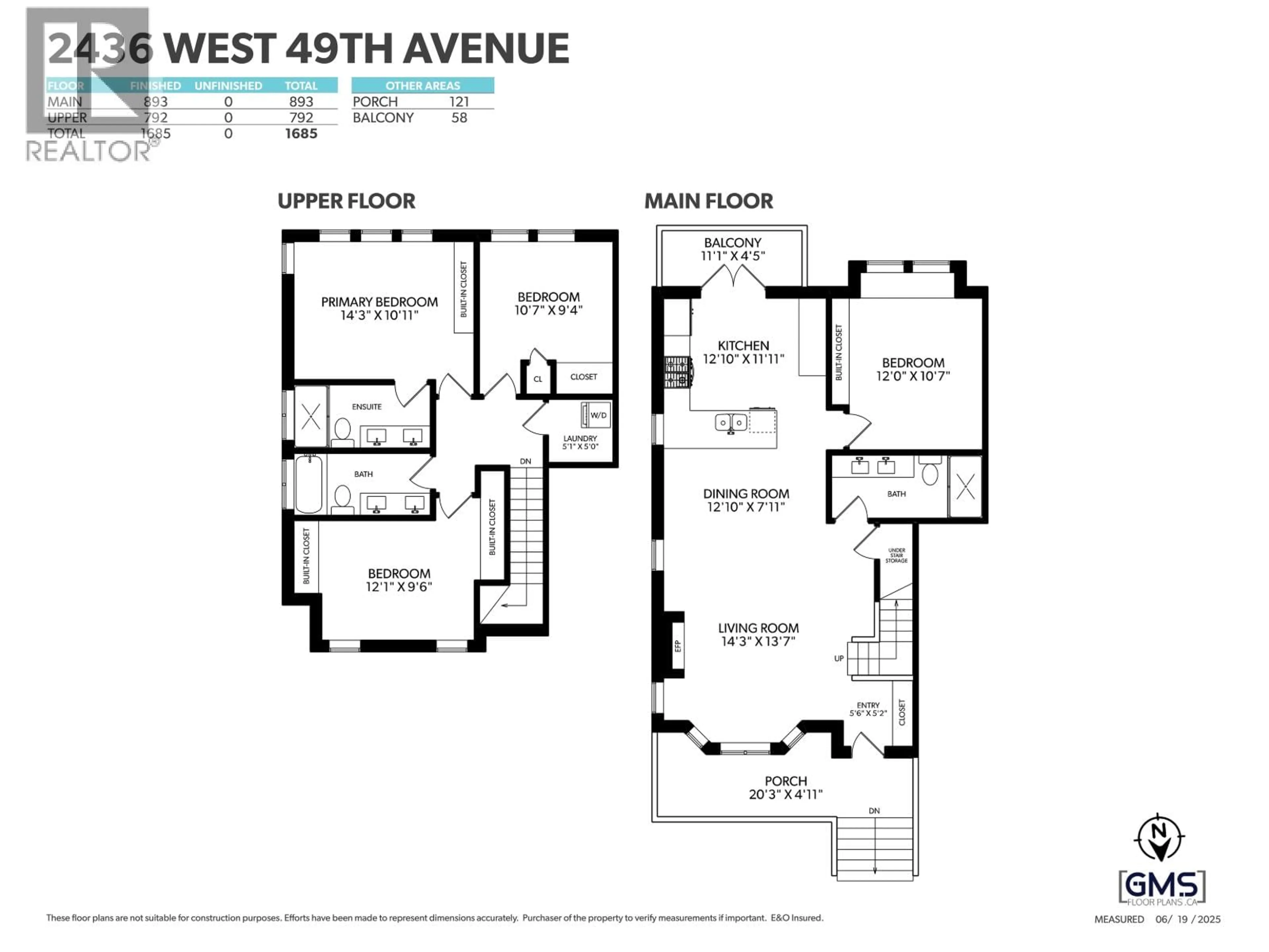 Floor plan for 2436 49TH AVENUE, Vancouver British Columbia V6M2V3