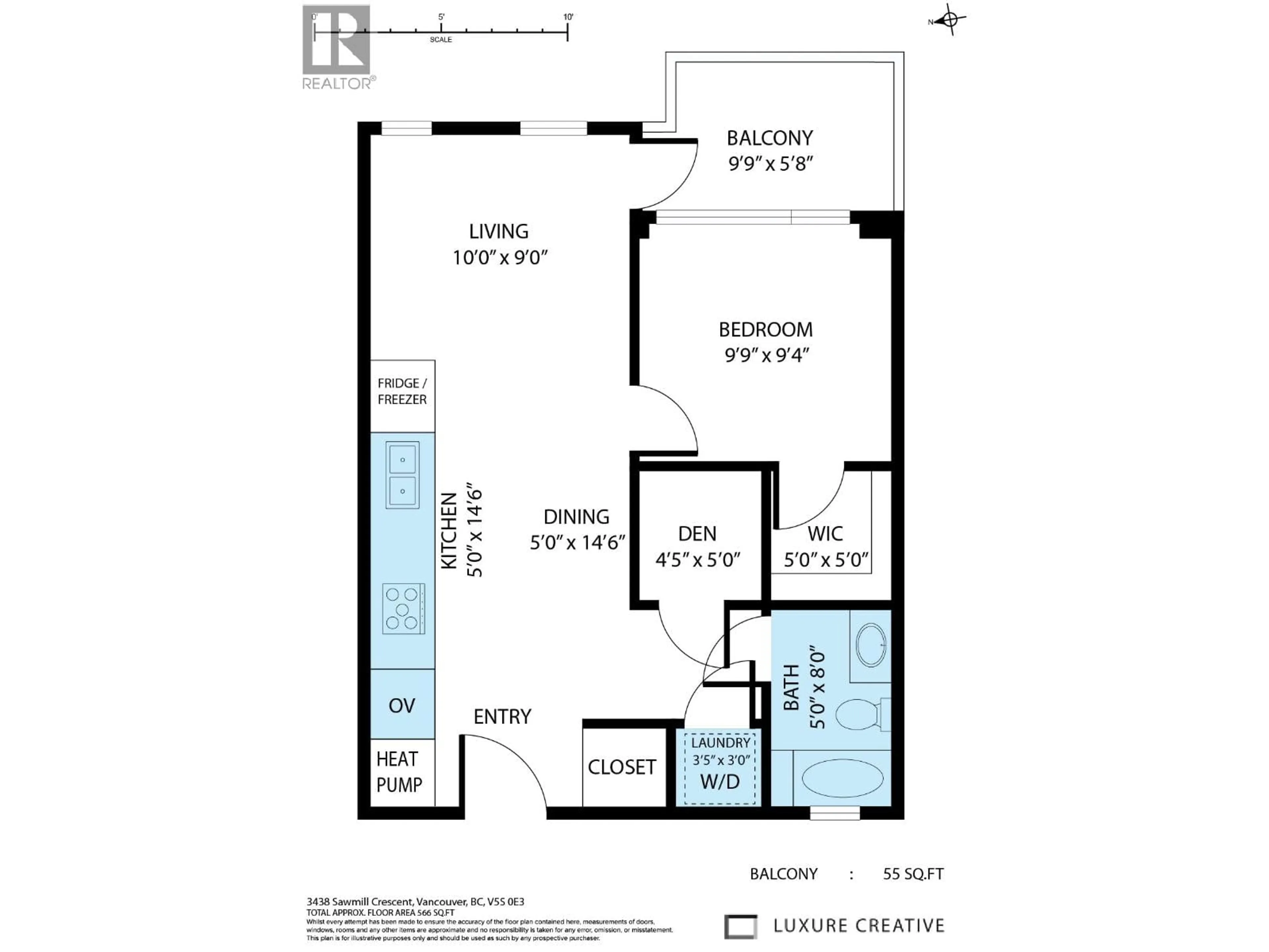 Floor plan for 2308 - 3438 SAWMILL CRESCENT, Vancouver British Columbia V5S0E3