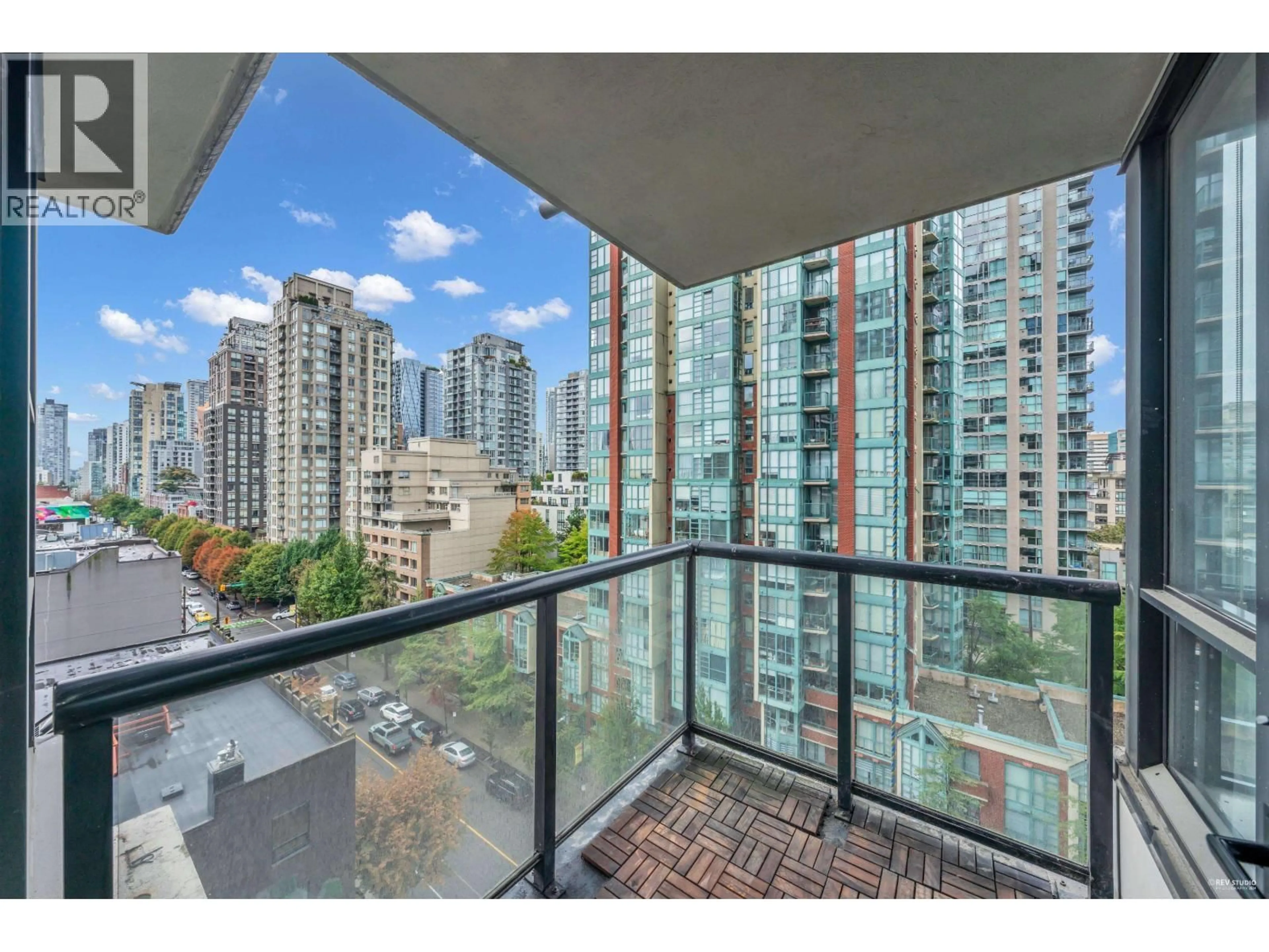 Balcony in the apartment, city buildings view from balcony for 1001 - 928 HOMER STREET, Vancouver British Columbia V6B1T7