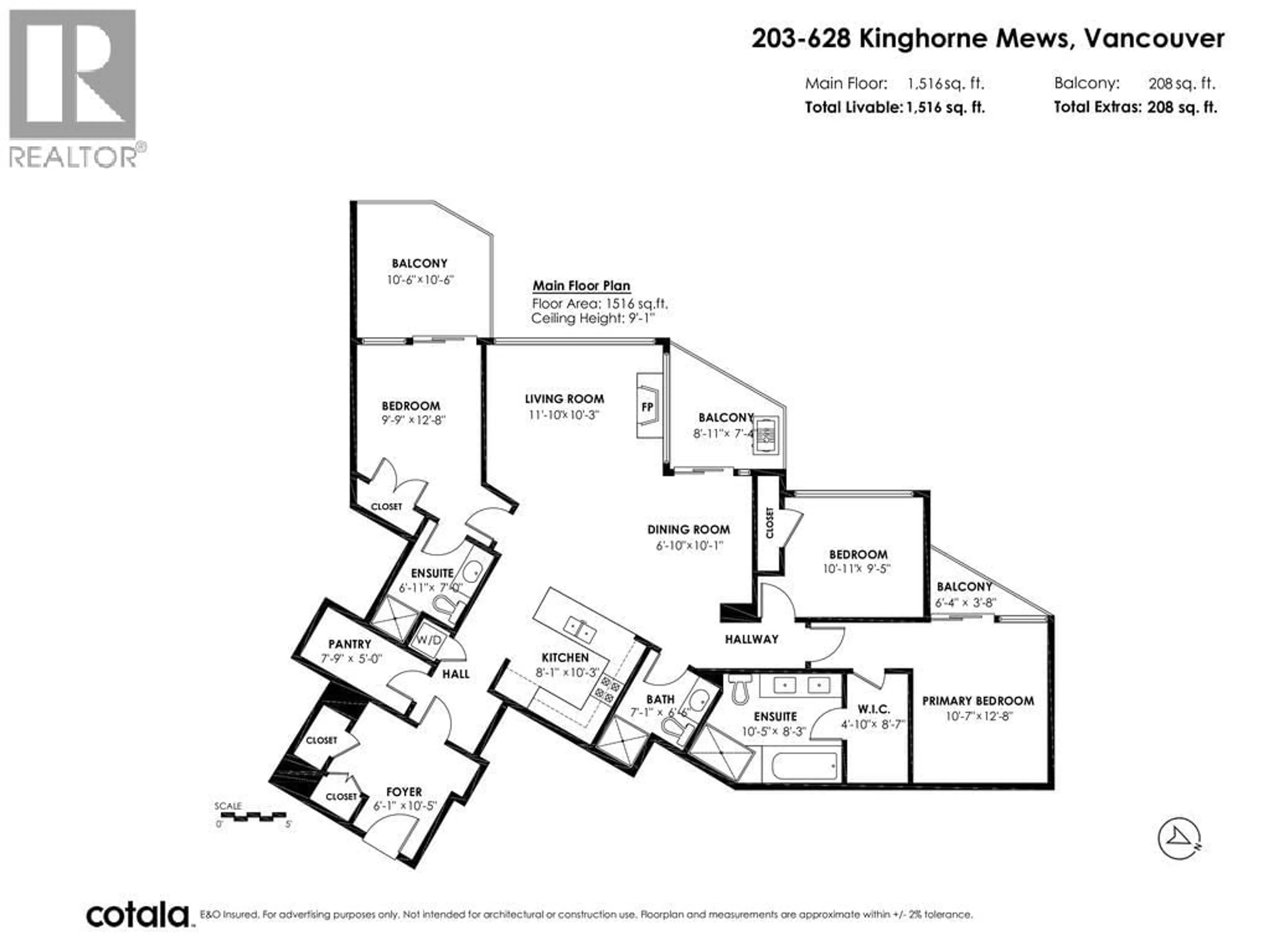 Floor plan for 203 - 628 KINGHORNE MEWS, Vancouver British Columbia V6Z3H6
