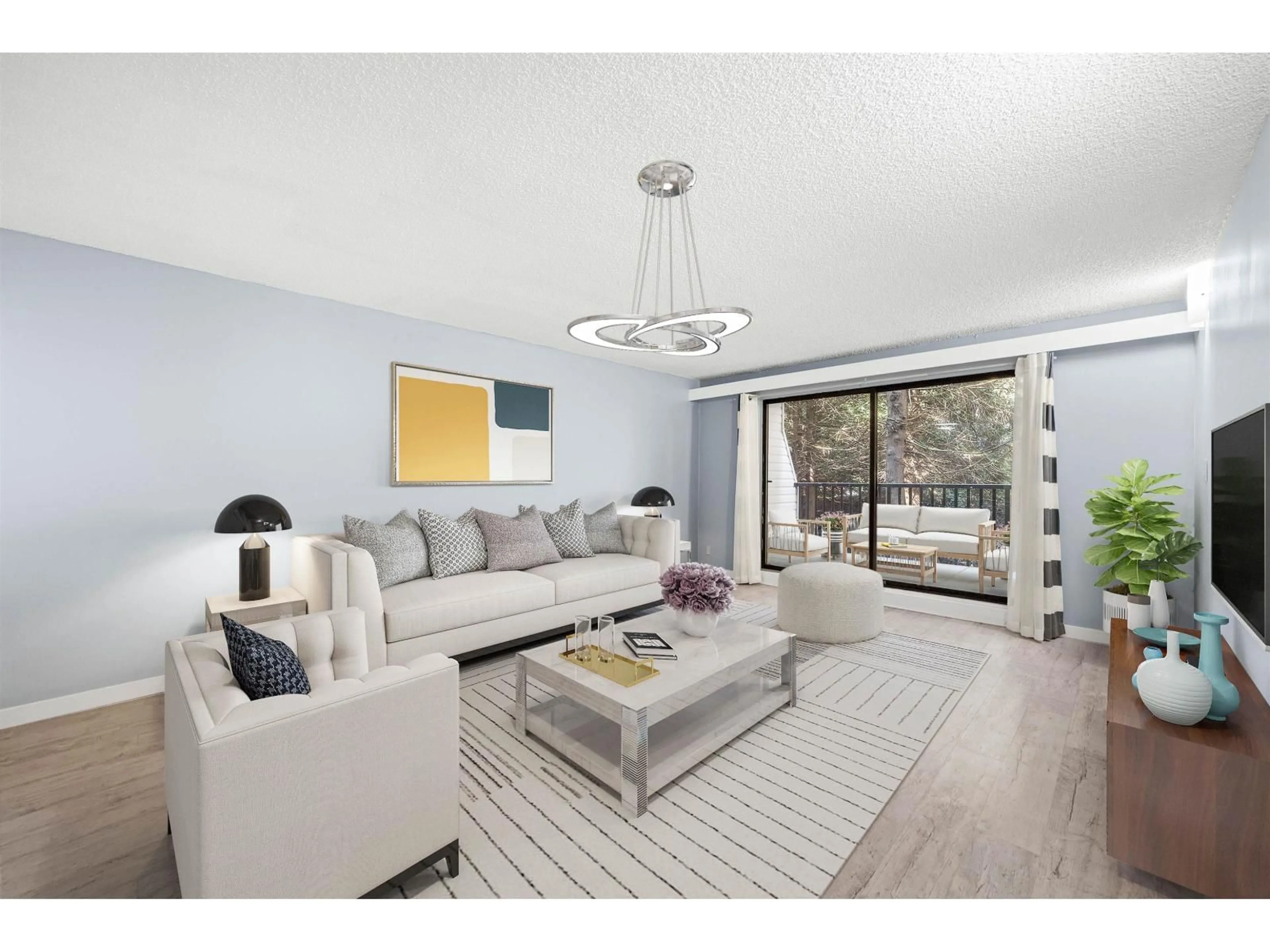 Living room with furniture, wood/laminate floor for 110 - 15238 100 AVENUE, Surrey British Columbia V3R7T9