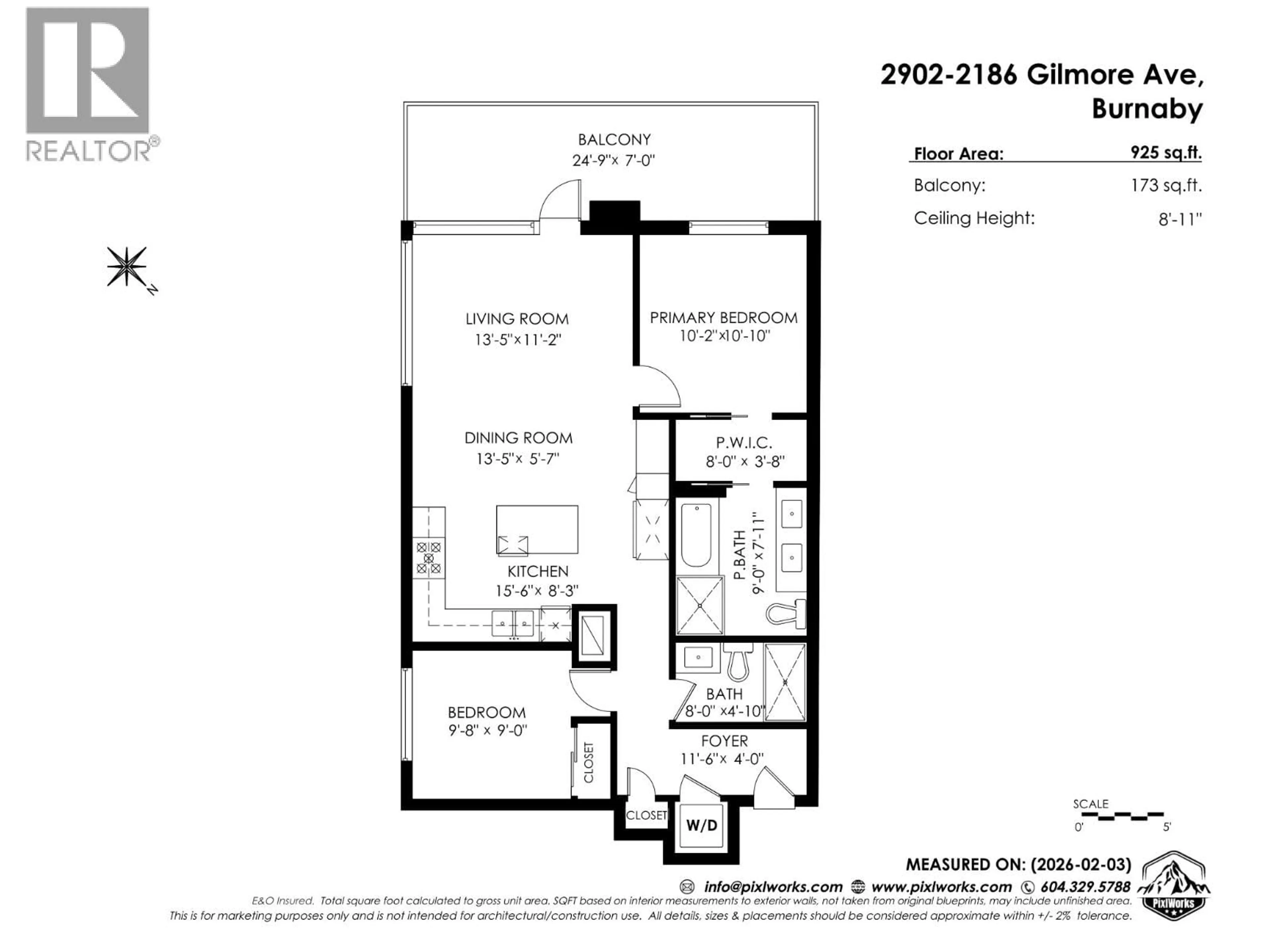 Floor plan for 2902 - 2186 GILMORE AVENUE, Vancouver British Columbia V5C0N7