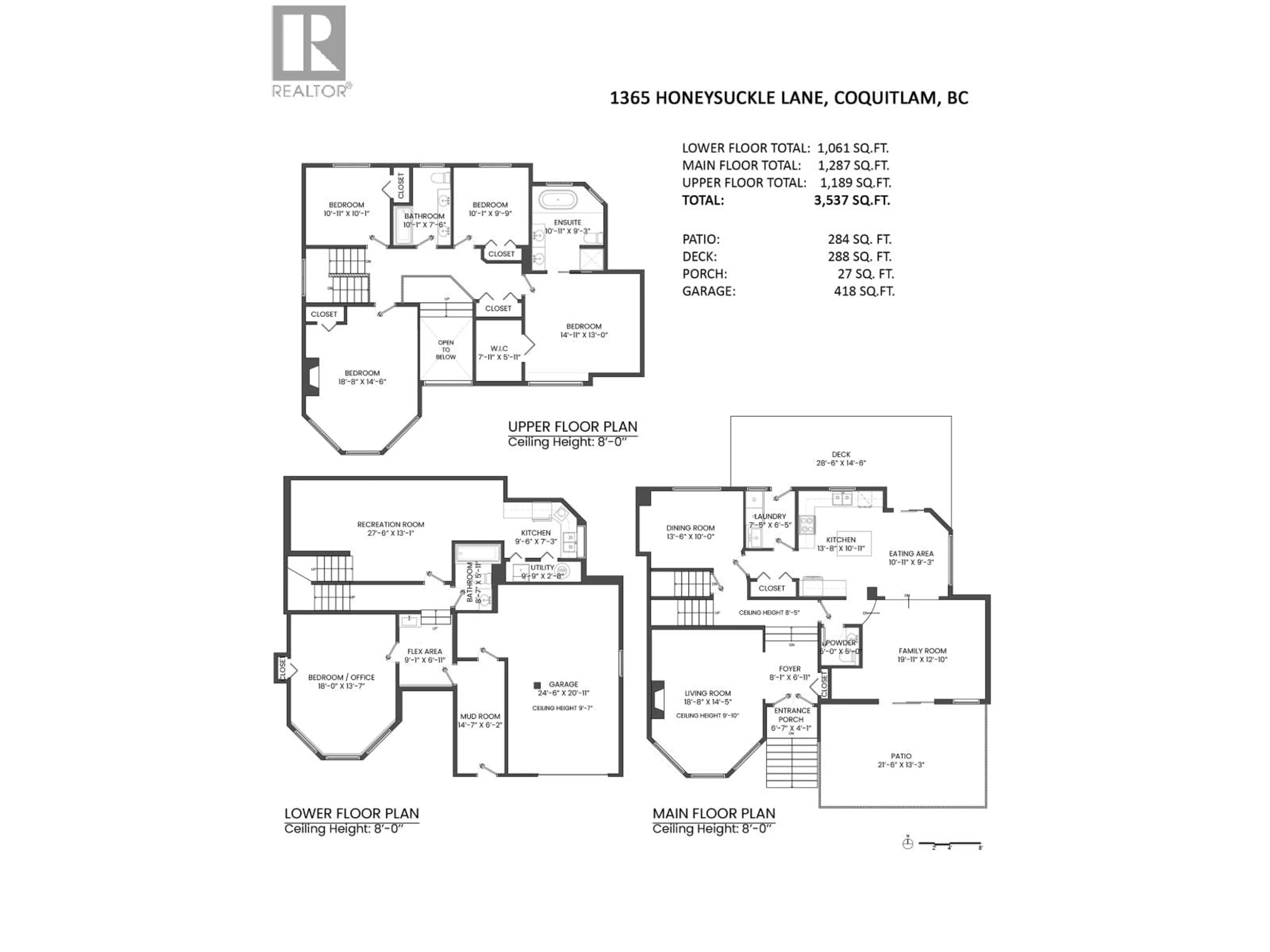 Floor plan for 1365 HONEYSUCKLE LANE, Coquitlam British Columbia V3E2P1