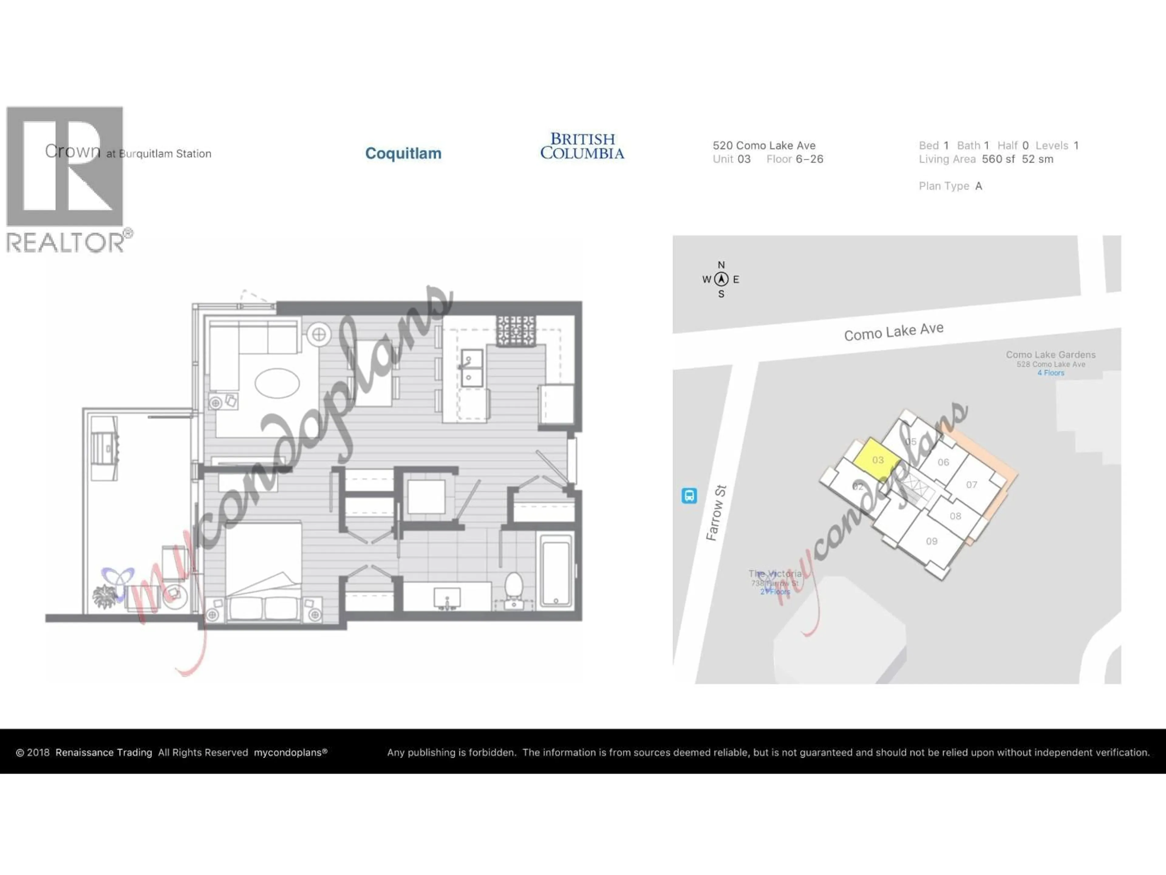 Floor plan for 1203 - 520 COMO LAKE AVENUE, Coquitlam British Columbia V3J0E8