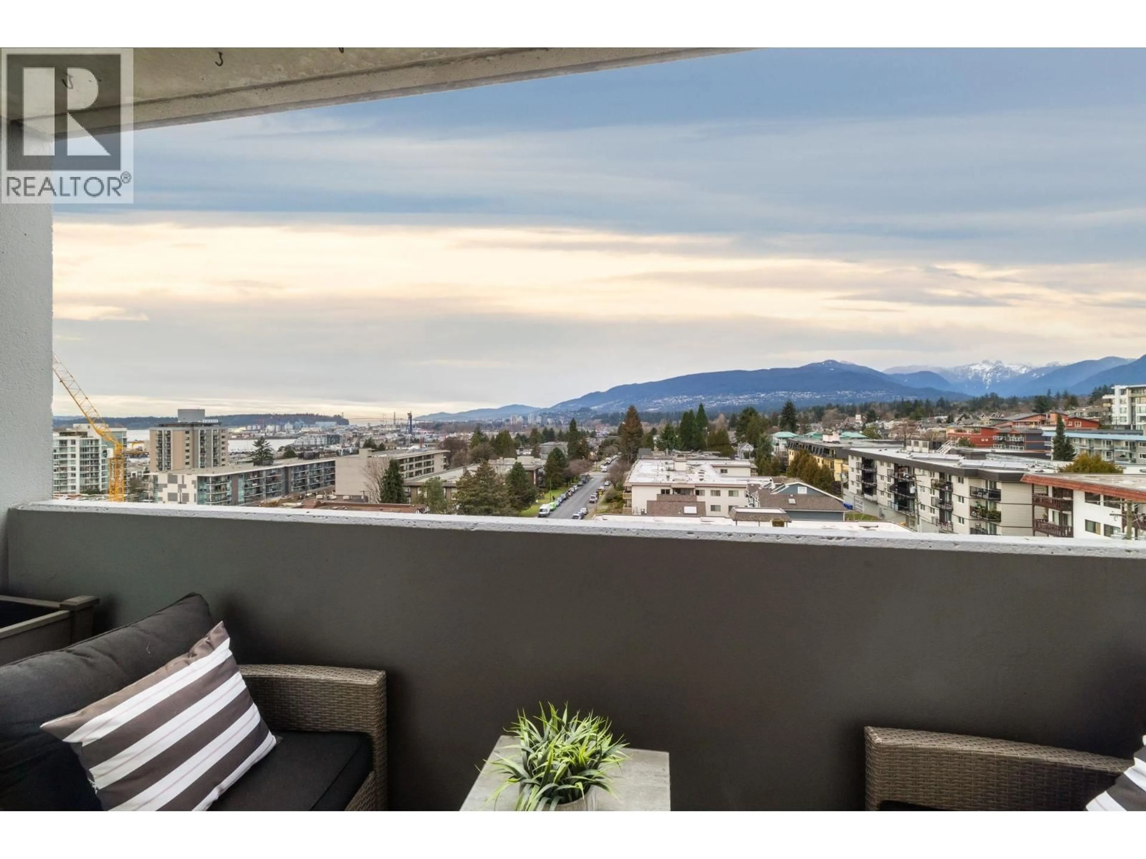 Balcony in the apartment, mountain view for 905 - 110 4TH STREET, North Vancouver British Columbia V7M3H3