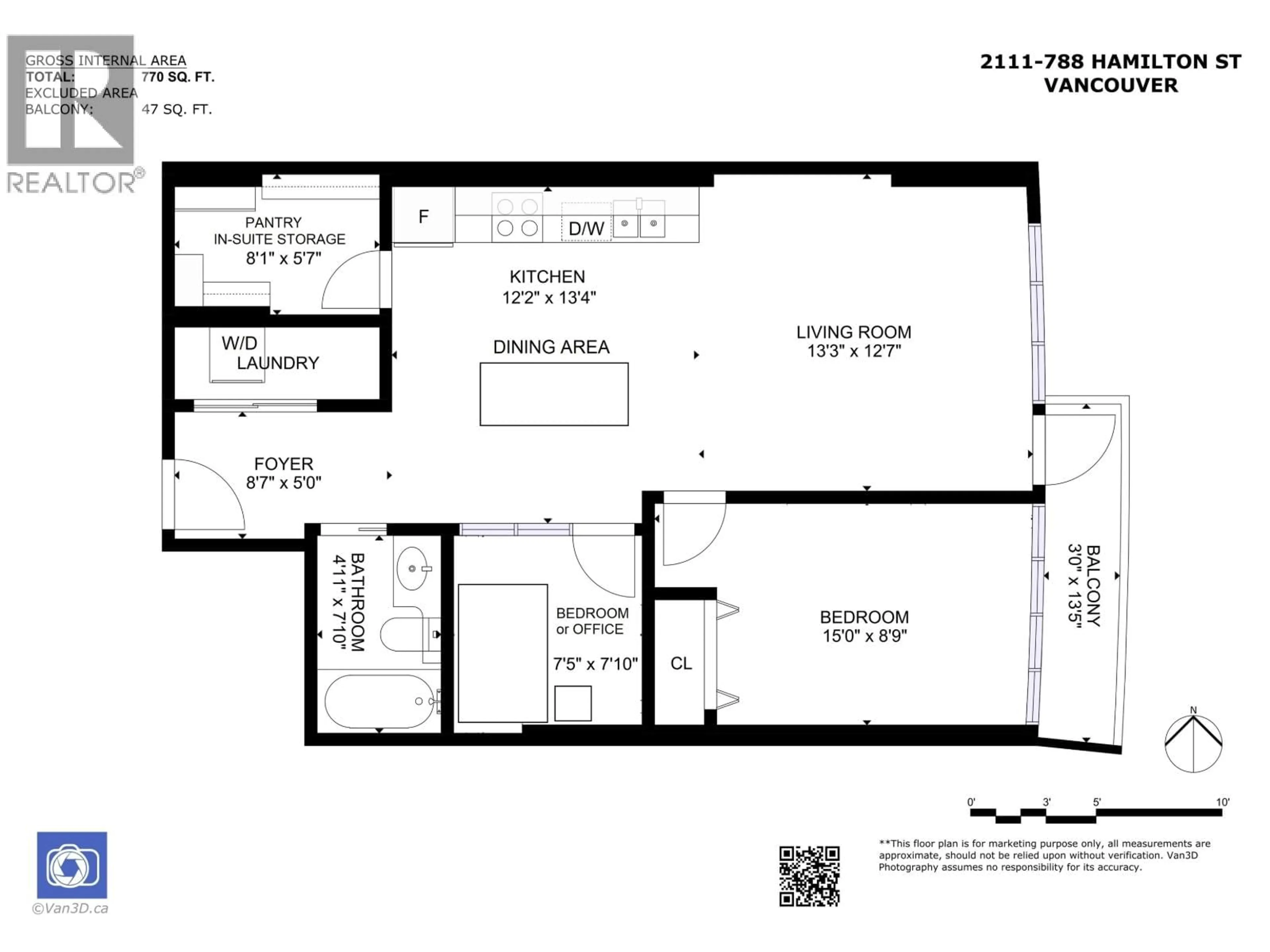 Floor plan for 2111 - 788 HAMILTON STREET, Vancouver British Columbia V6B0E9