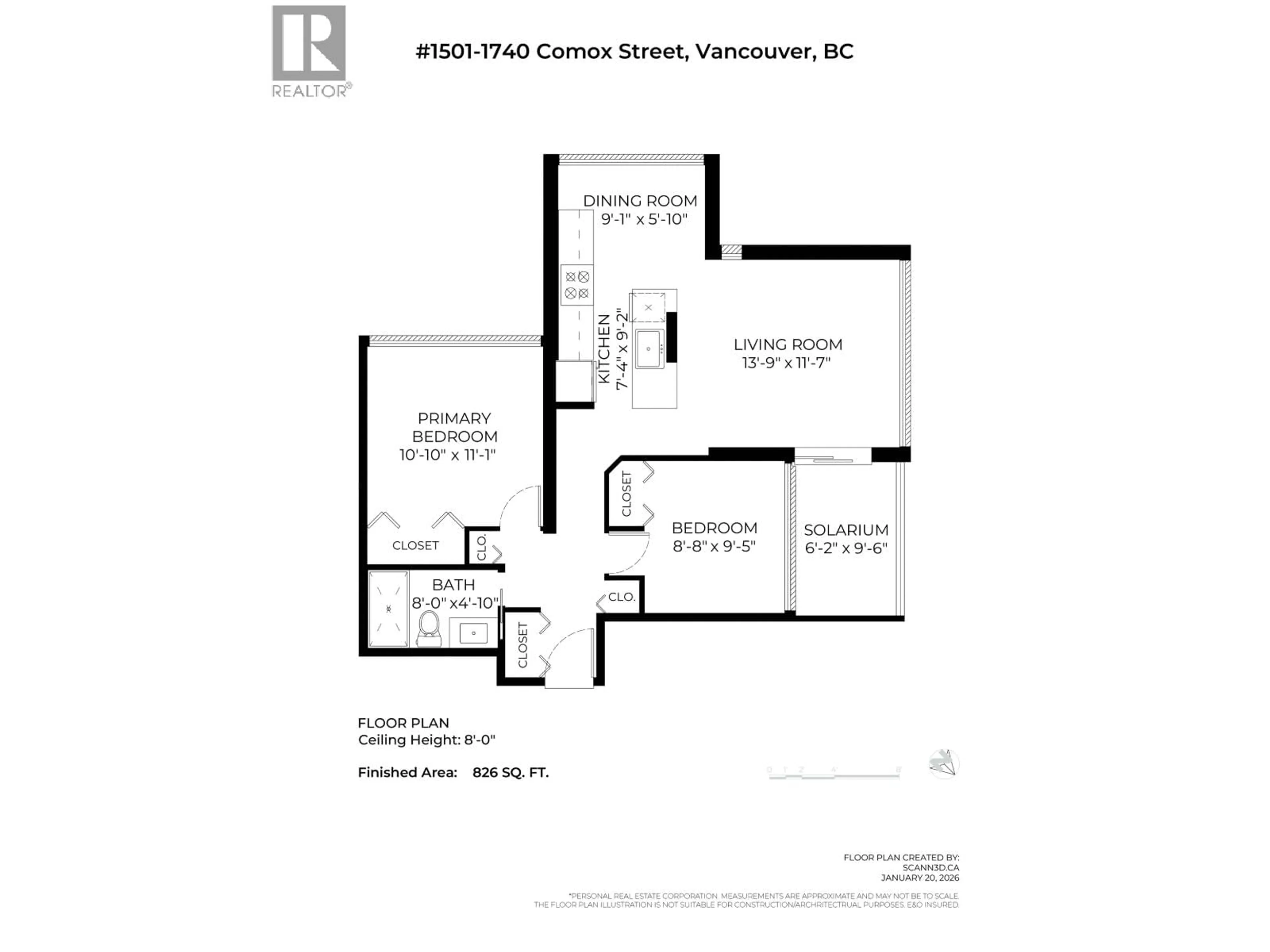 Floor plan for 1501 - 1740 COMOX STREET, Vancouver British Columbia V6G2Z1