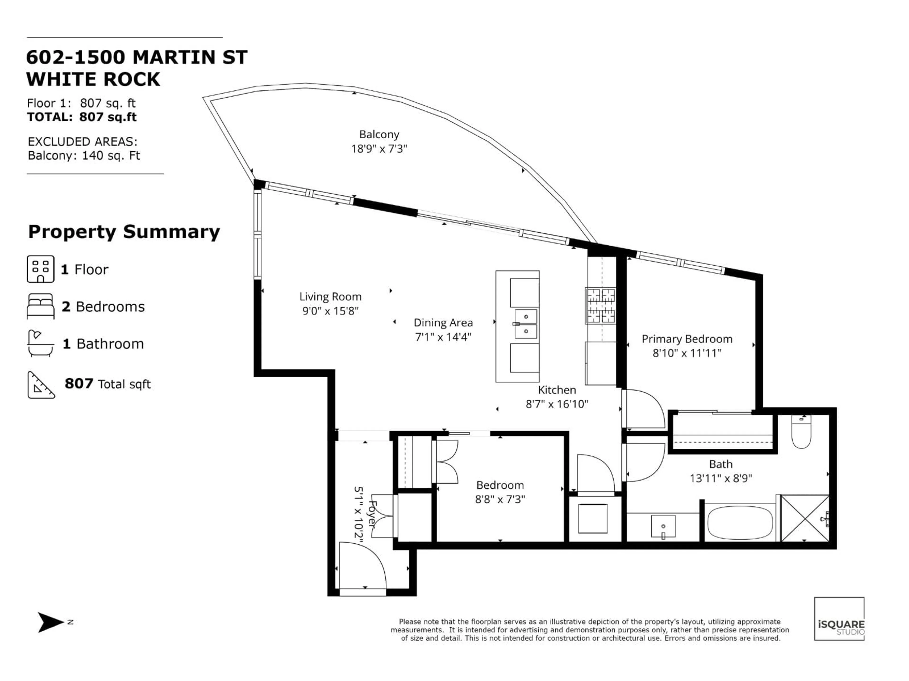 Floor plan for 602 - 1500 MARTIN STREET, White Rock British Columbia V4B0C2