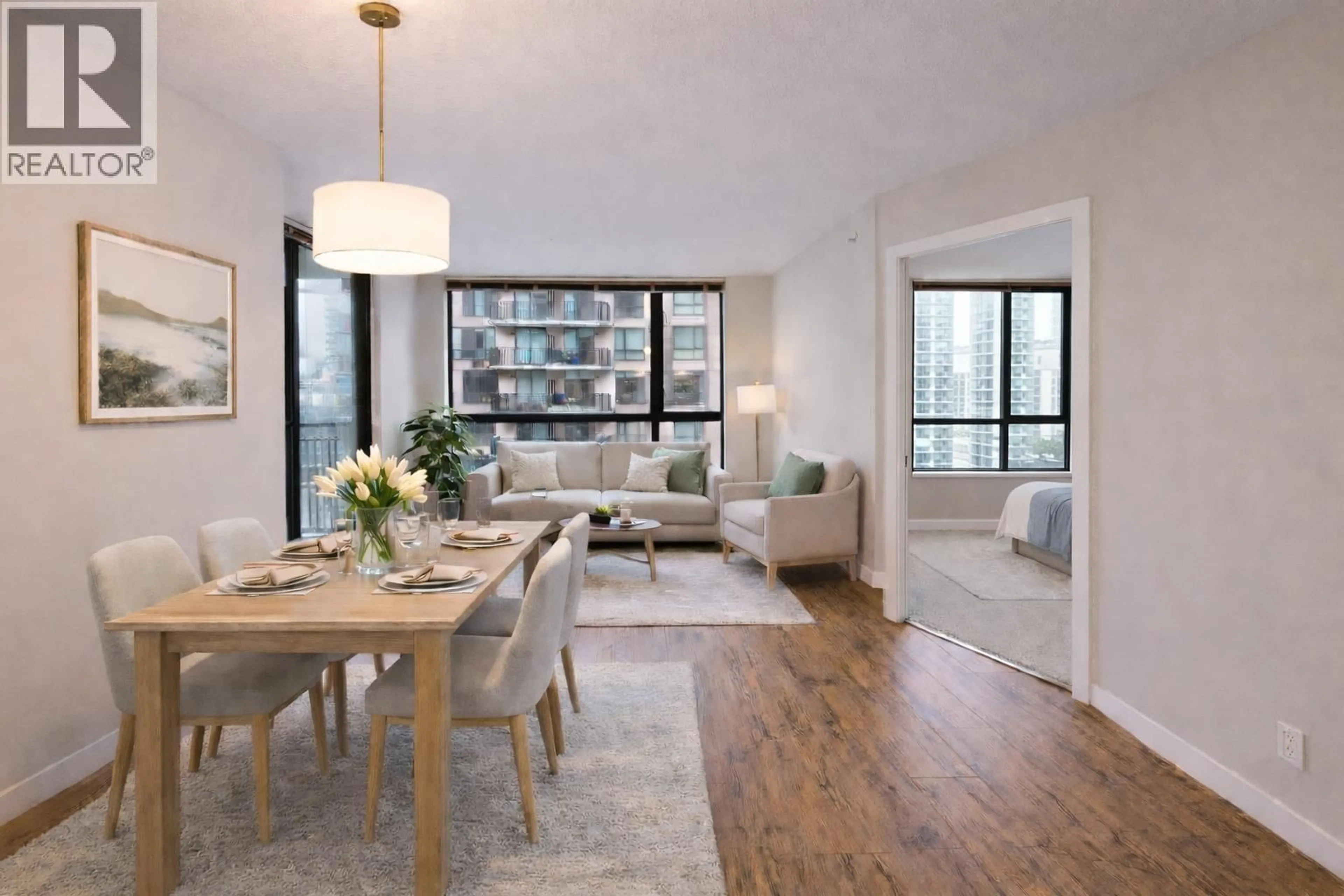 Living room with furniture, wood/laminate floor for 505 - 814 ROYAL AVENUE, New Westminster British Columbia V3M1J9