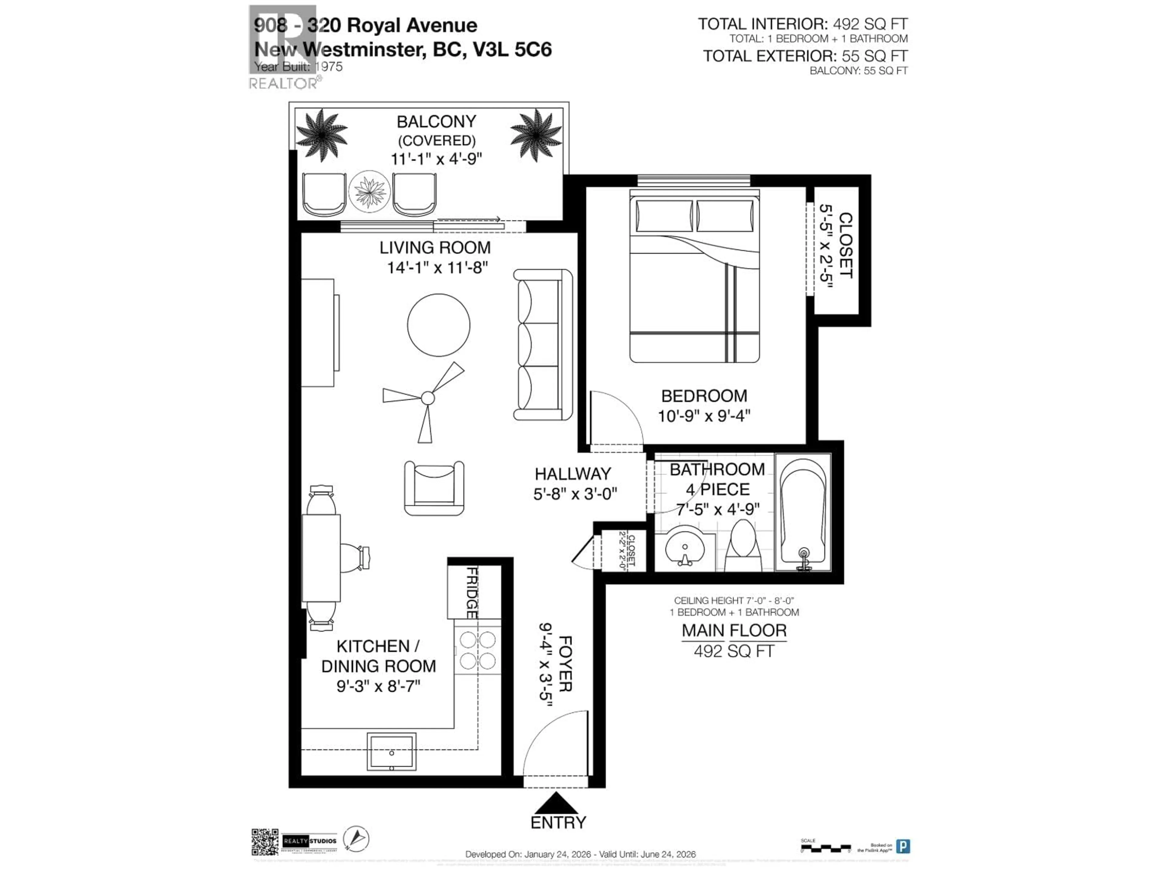 Floor plan for 908 - 320 ROYAL AVENUE, New Westminster British Columbia V3L5C6
