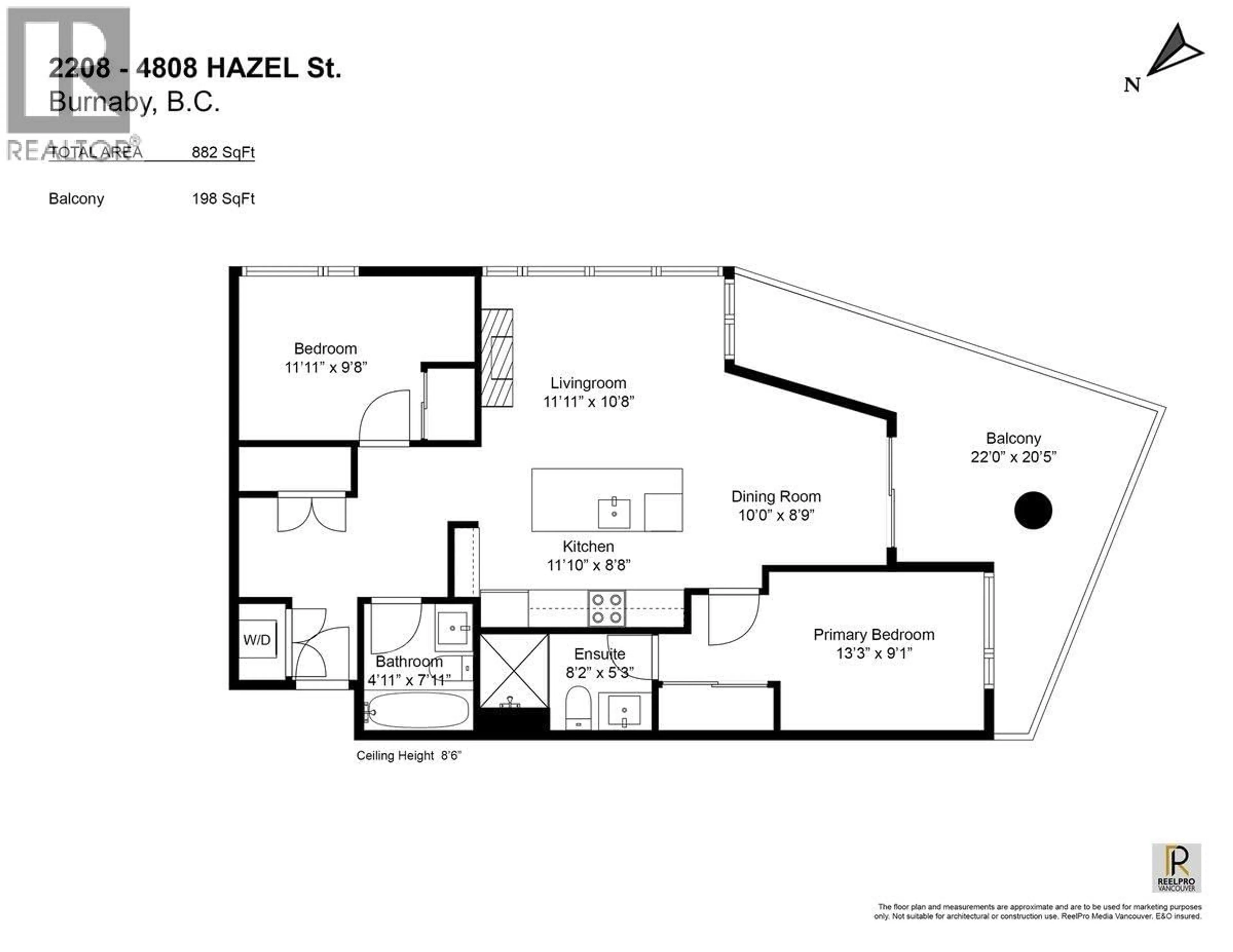 Floor plan for 2208 - 4808 HAZEL STREET, Burnaby British Columbia V5H0A2