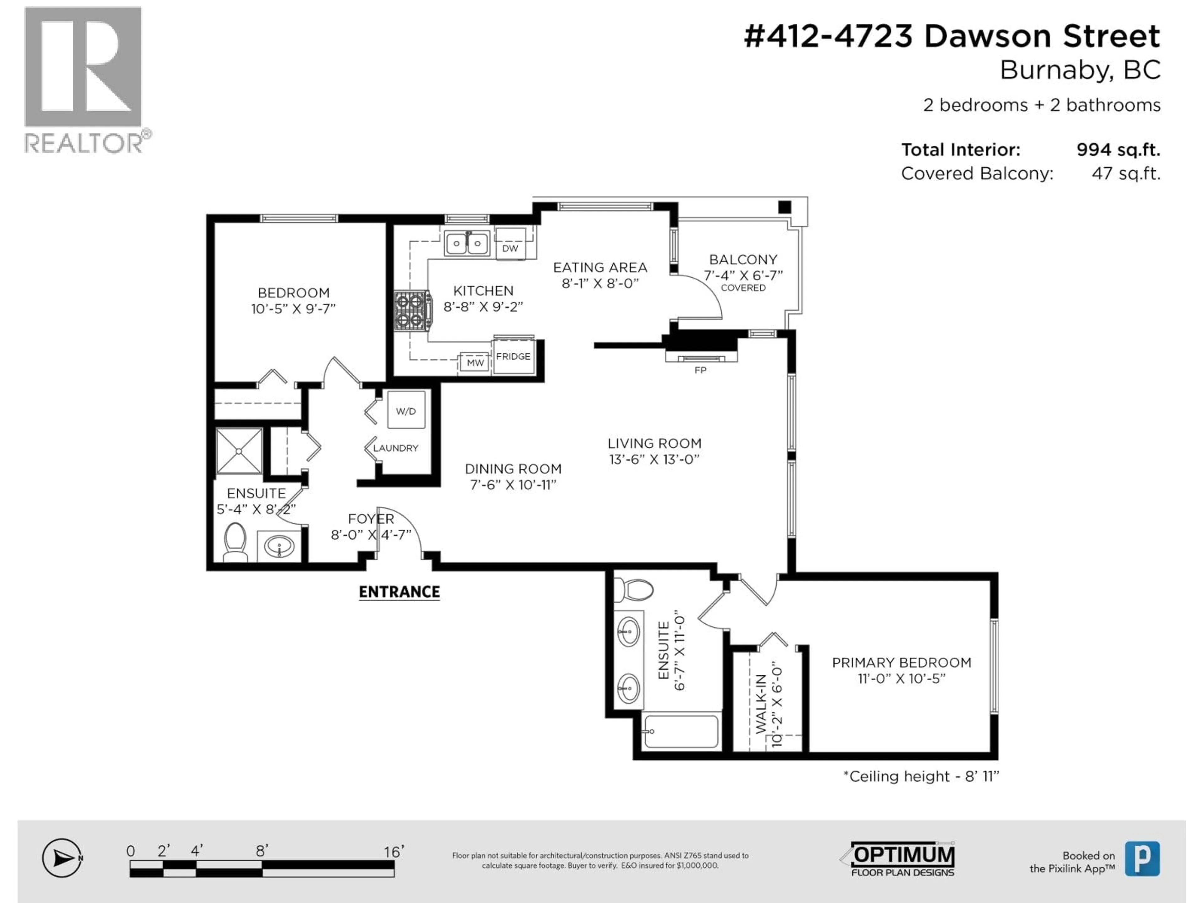 Floor plan for 412 - 4723 DAWSON STREET, Burnaby British Columbia V5C0A7