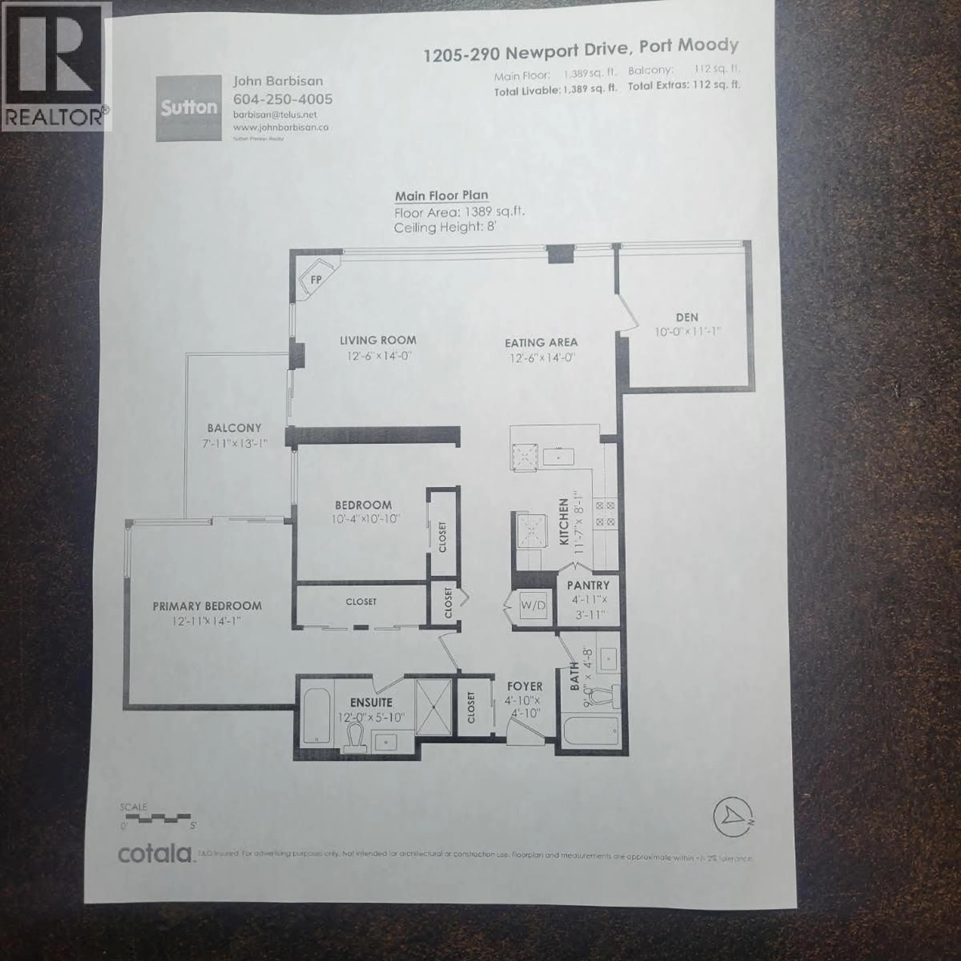 Floor plan for 1205 - 290 NEWPORT DRIVE, Port Moody British Columbia V3H5N2