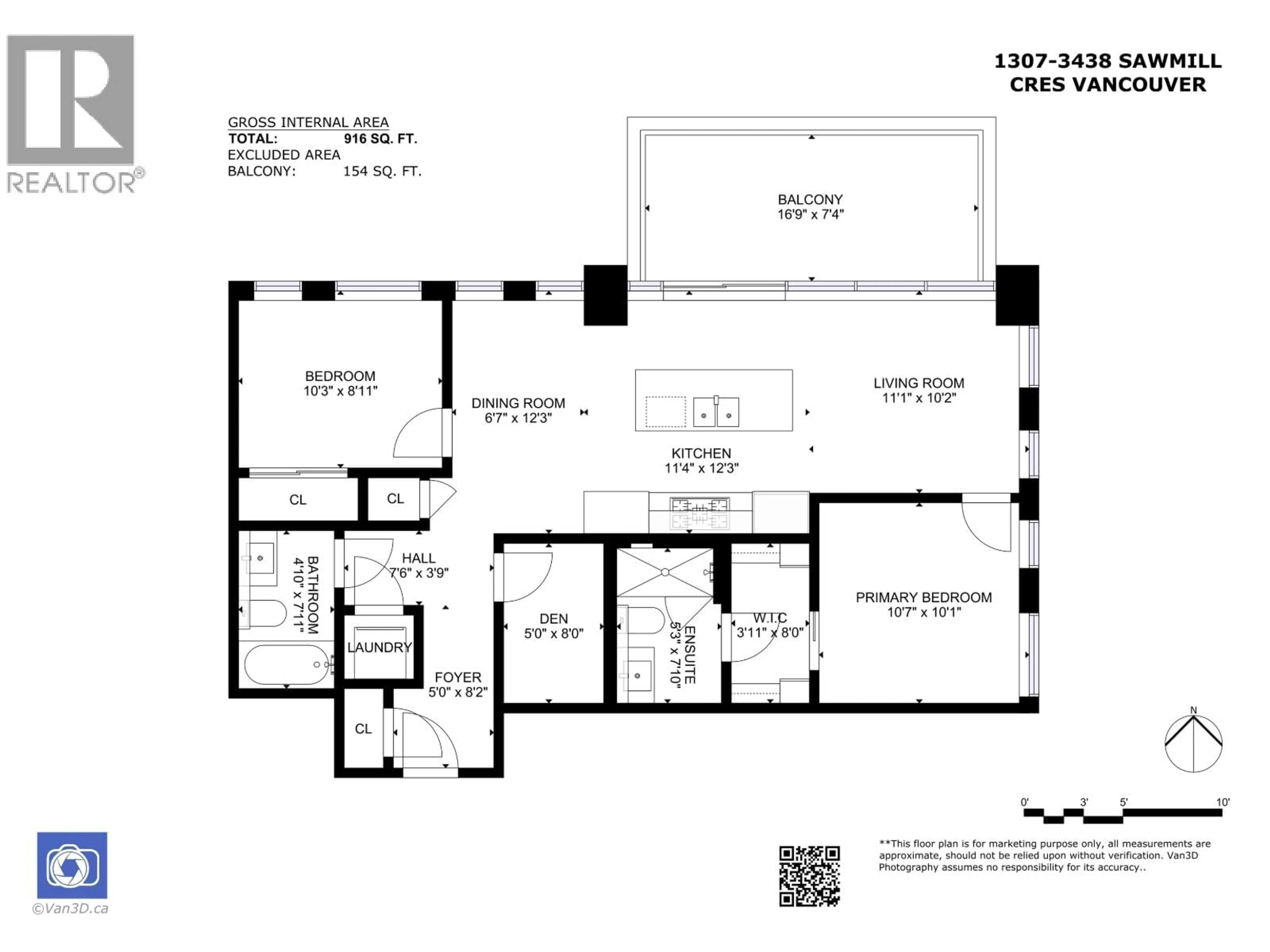 Floor plan for 1307 - 3438 SAWMILL CRESCENT, Vancouver British Columbia V5S0E3