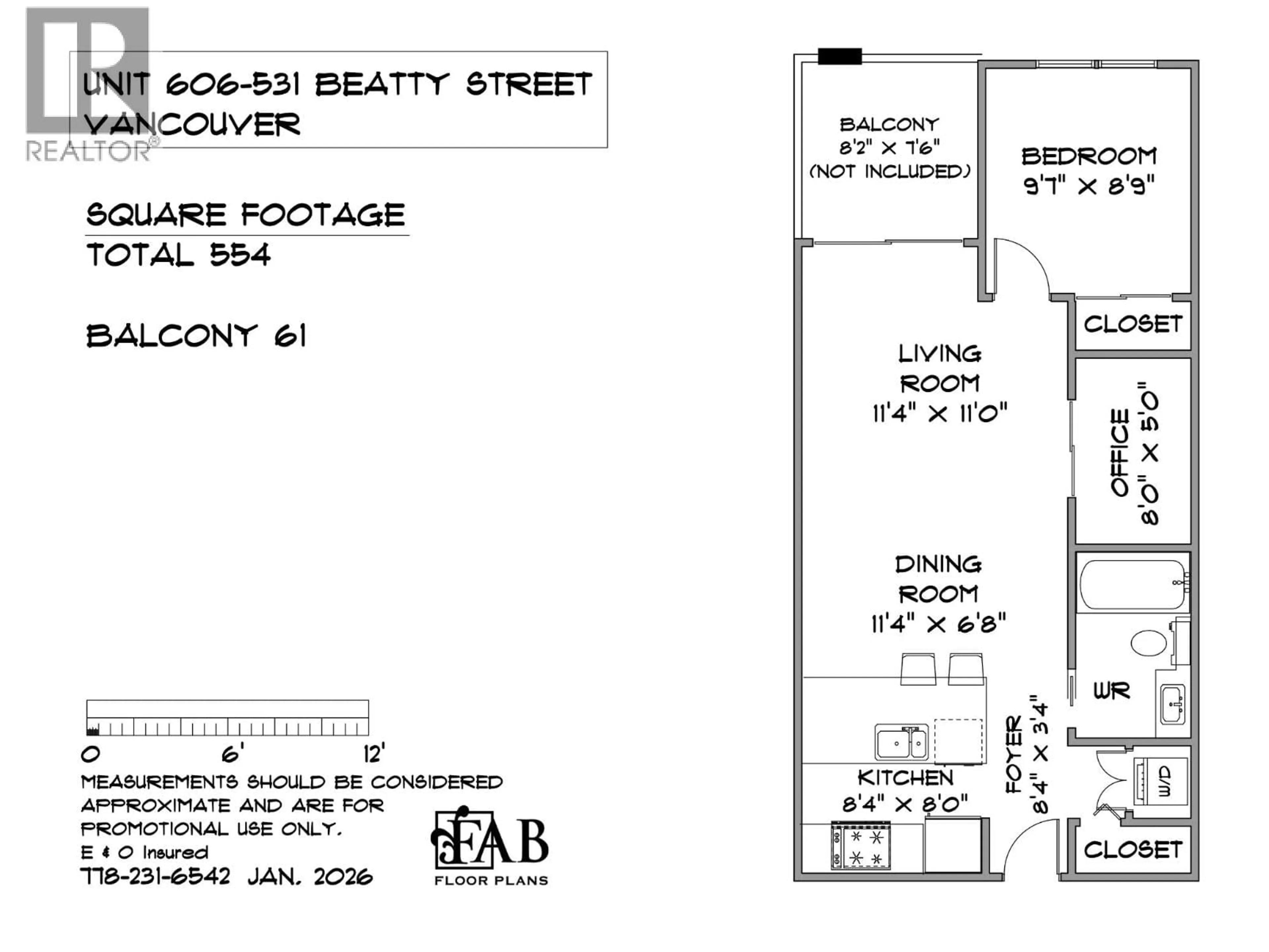 Floor plan for 606 - 531 BEATTY STREET, Vancouver British Columbia V6B0C5