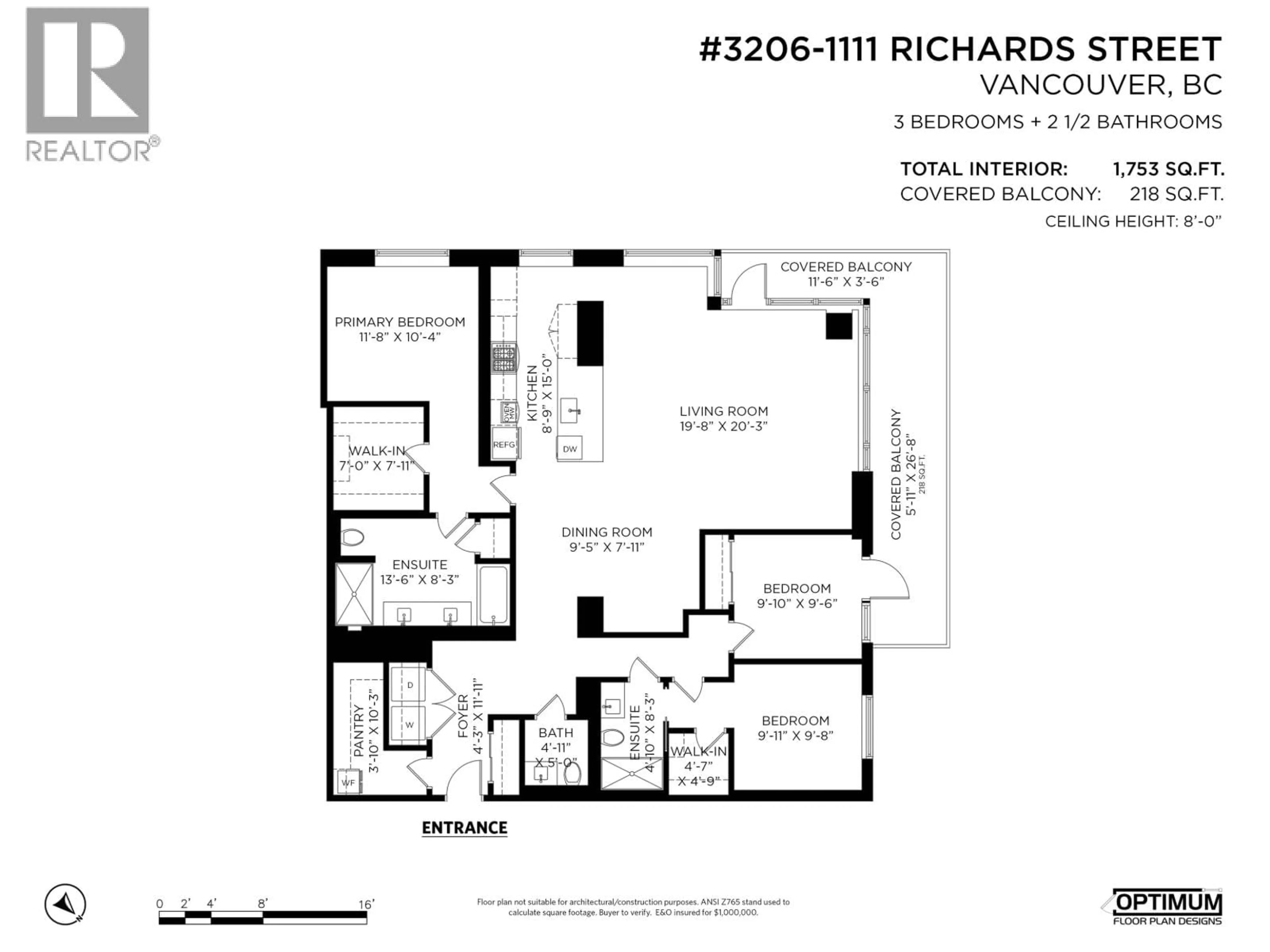Floor plan for 3206 - 1111 RICHARDS STREET, Vancouver British Columbia V6B0S3