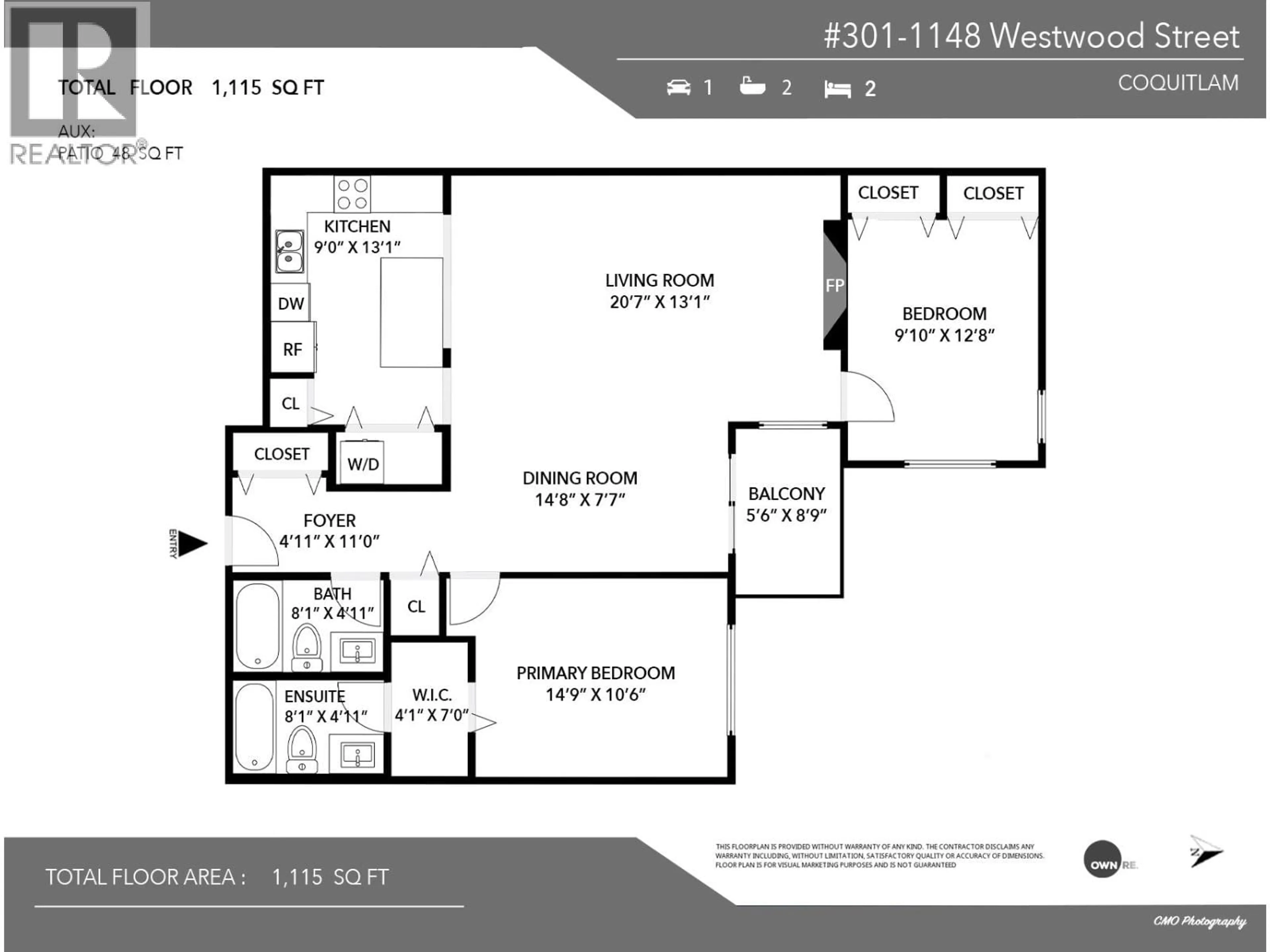 Floor plan for 301 - 1148 WESTWOOD STREET, Coquitlam British Columbia V3B4S4