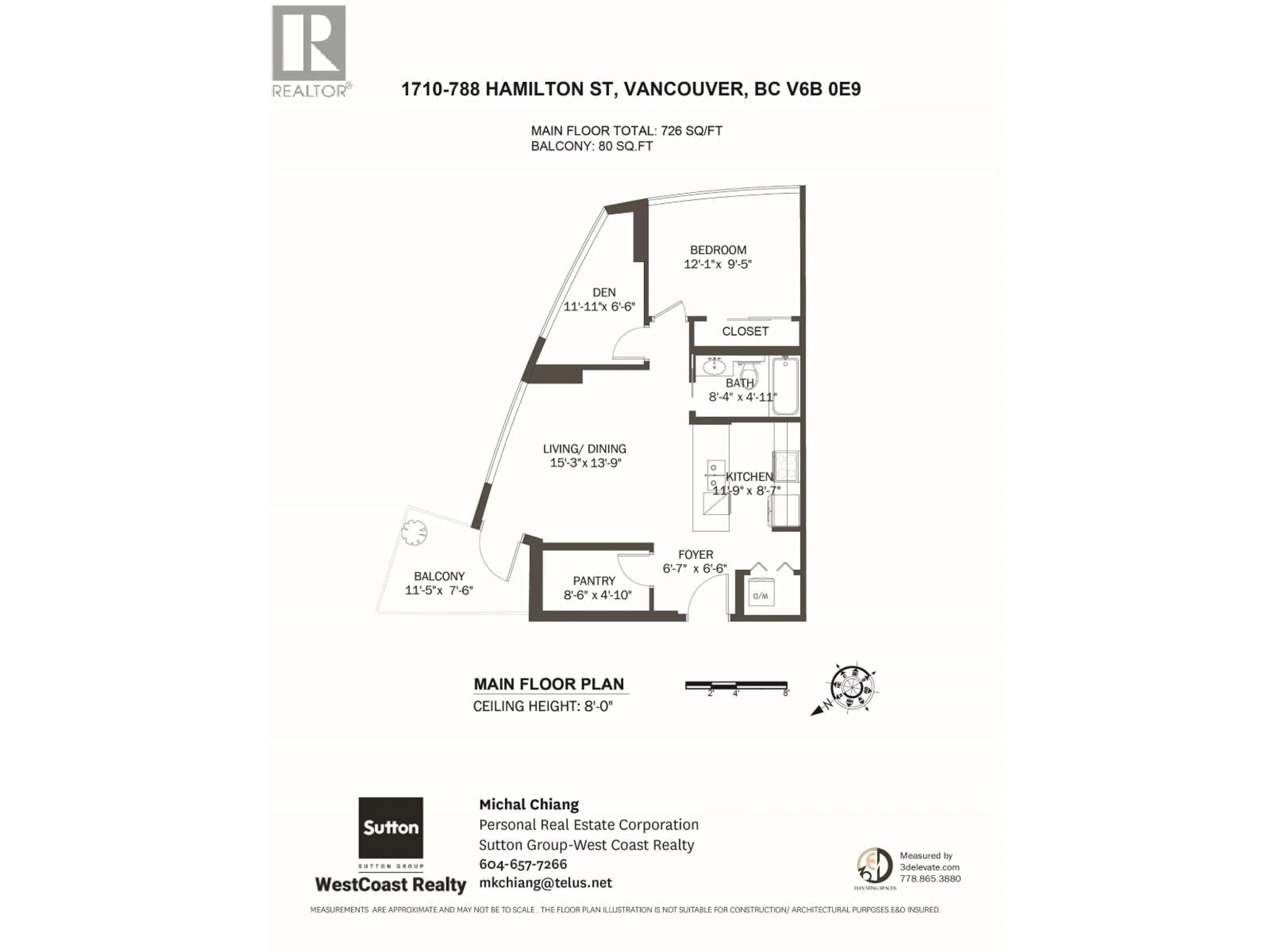 Floor plan for 1710 - 788 HAMILTON STREET, Vancouver British Columbia V6B0E9