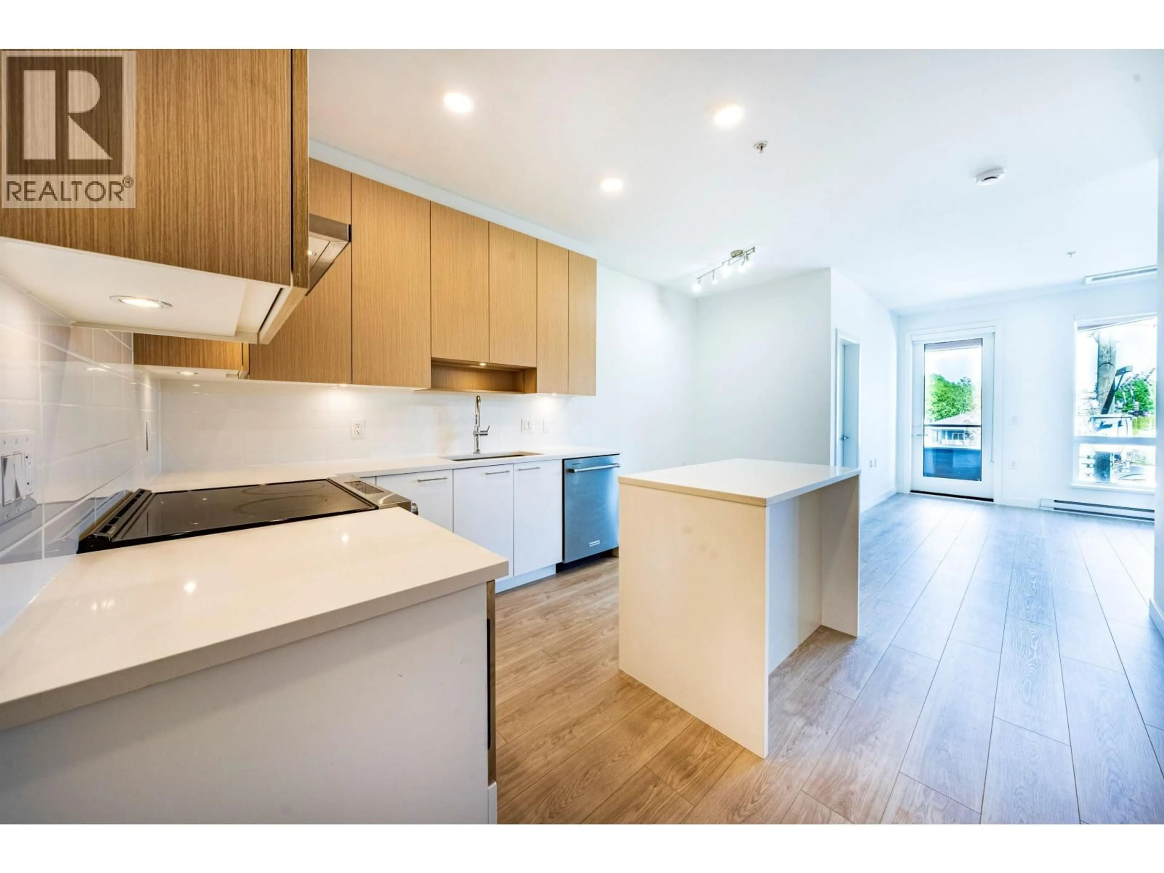 Open concept kitchen, wood/laminate floor for 406 - 7599 15TH STREET, Burnaby British Columbia V3N0H9