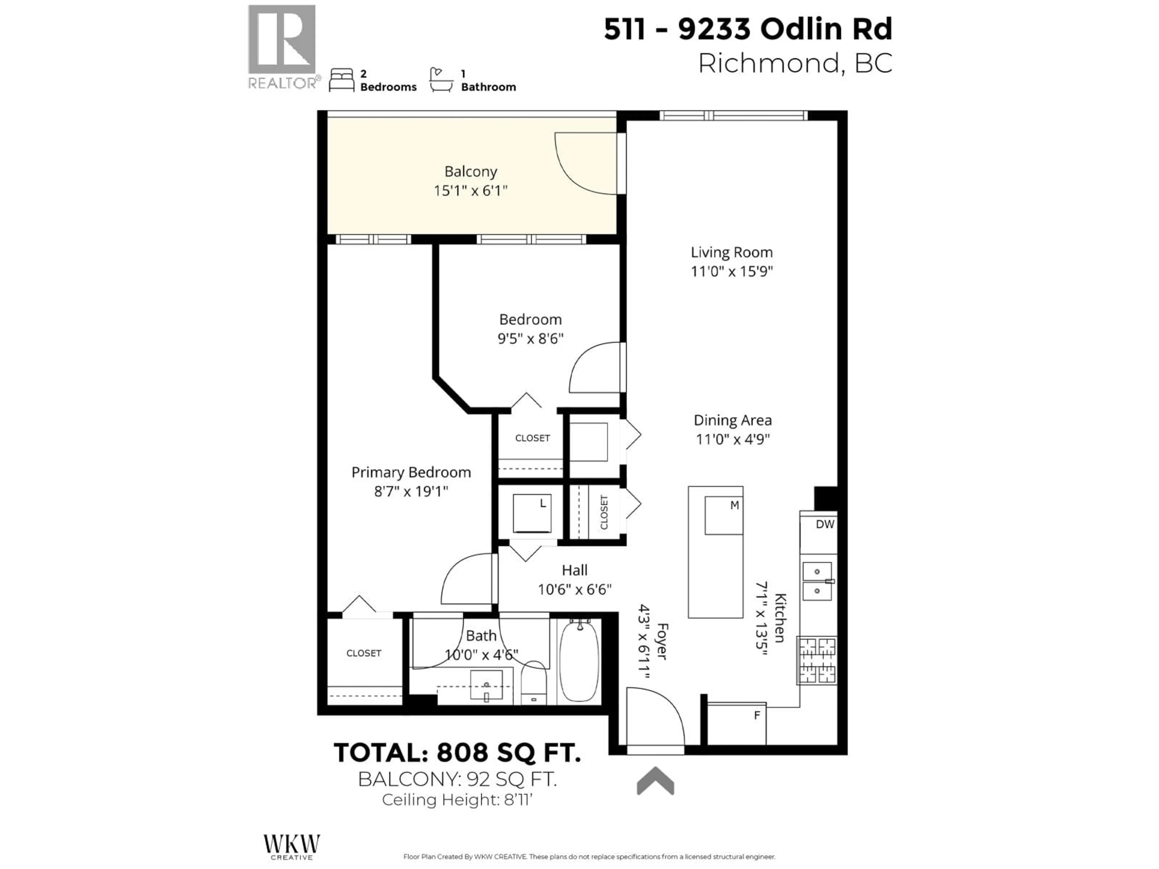 Floor plan for 511 - 9233 ODLIN ROAD, Richmond British Columbia V6X0V4