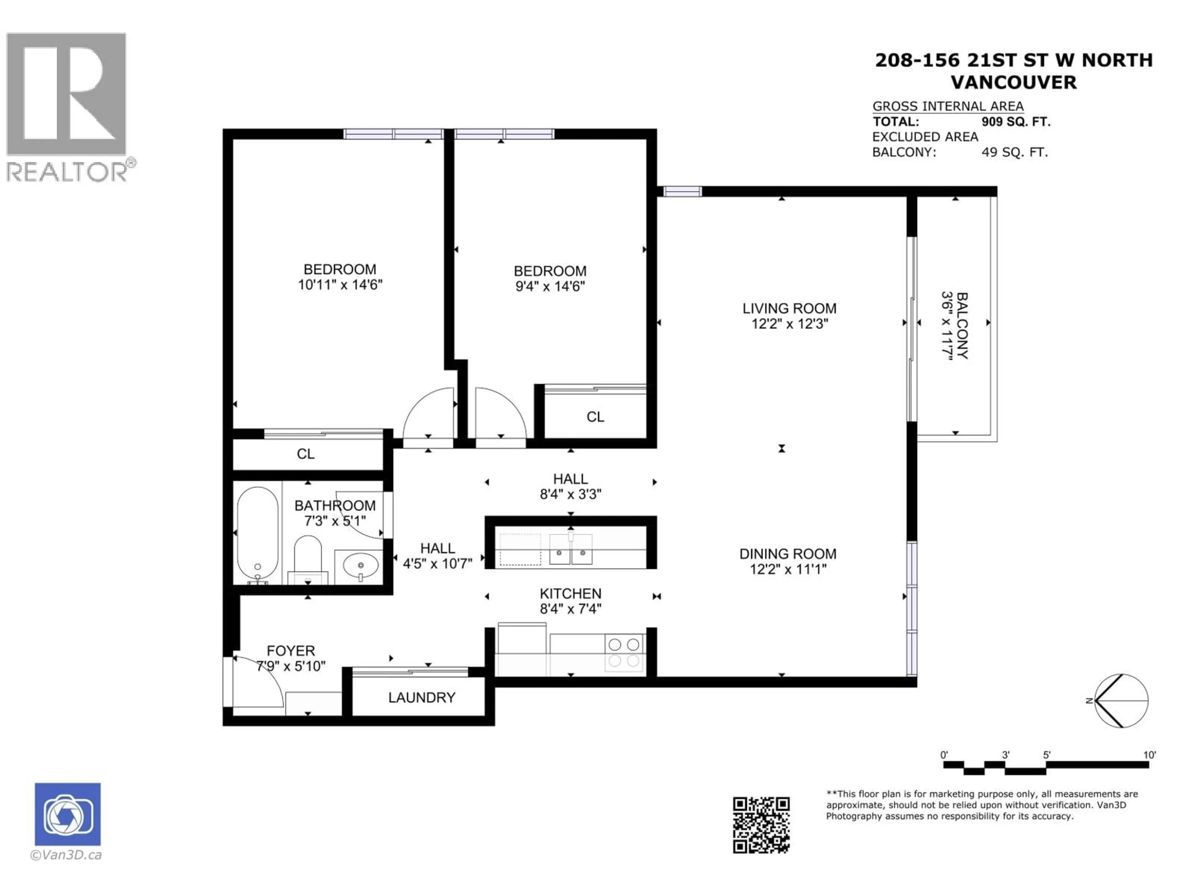 Floor plan for 208 - 156 21ST STREET, North Vancouver British Columbia V7M1Y9