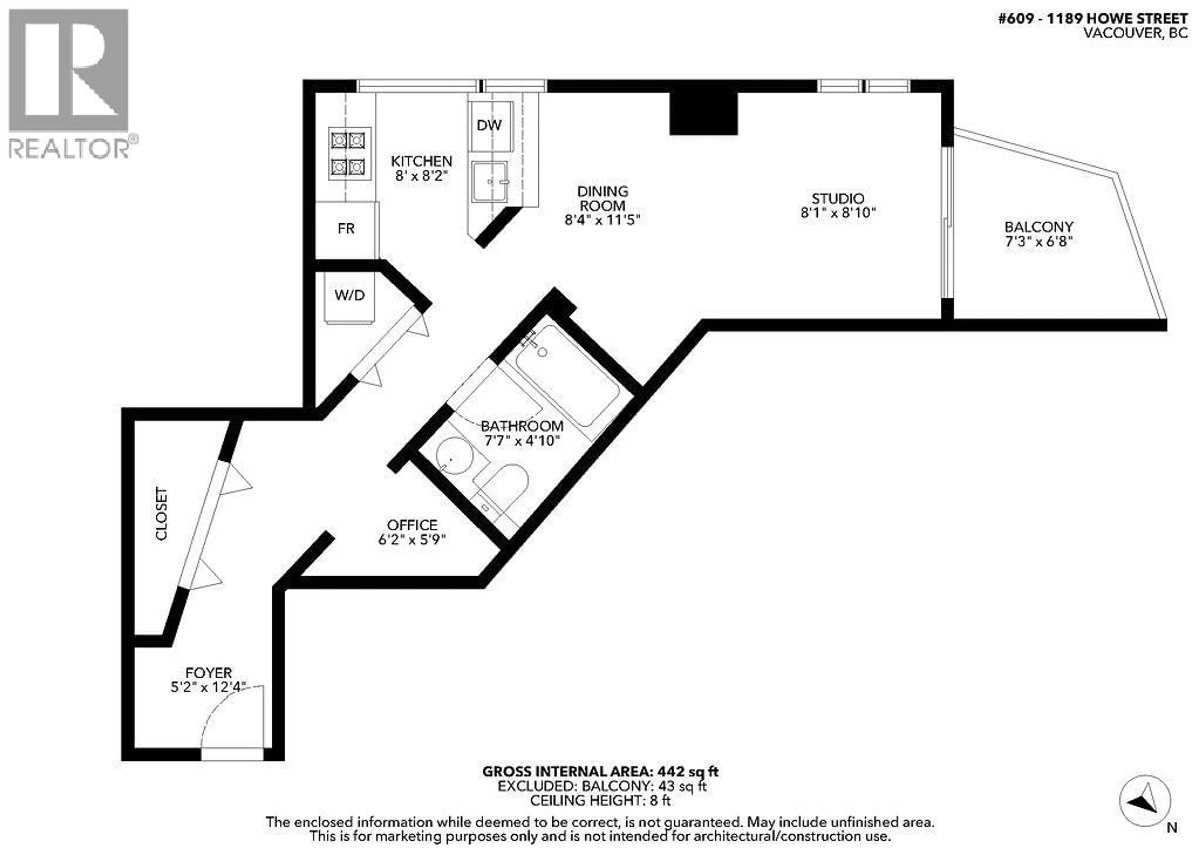 Floor plan for 609 - 1189 HOWE STREET, Vancouver British Columbia V6Z2X4
