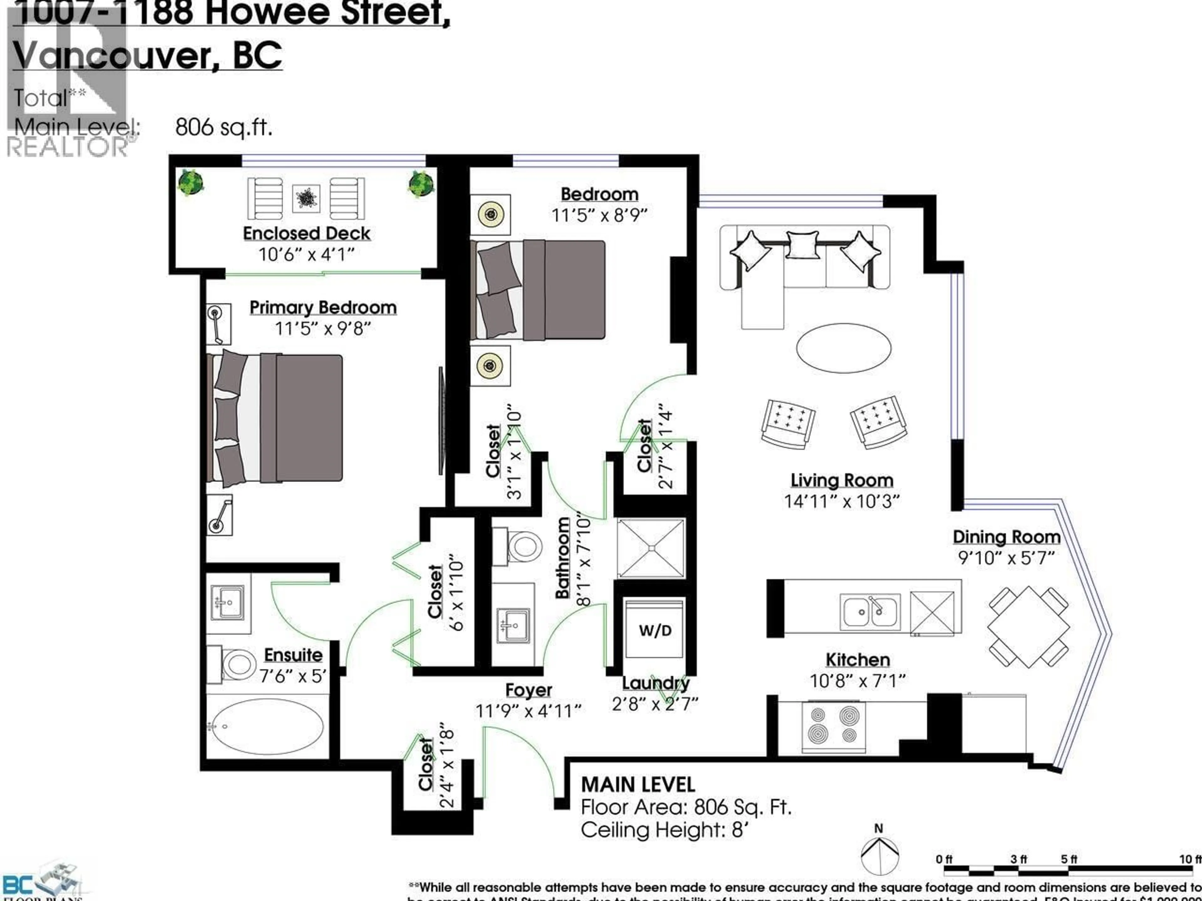 Floor plan for 1007 - 1188 HOWE STREET, Vancouver British Columbia V6Z2S8