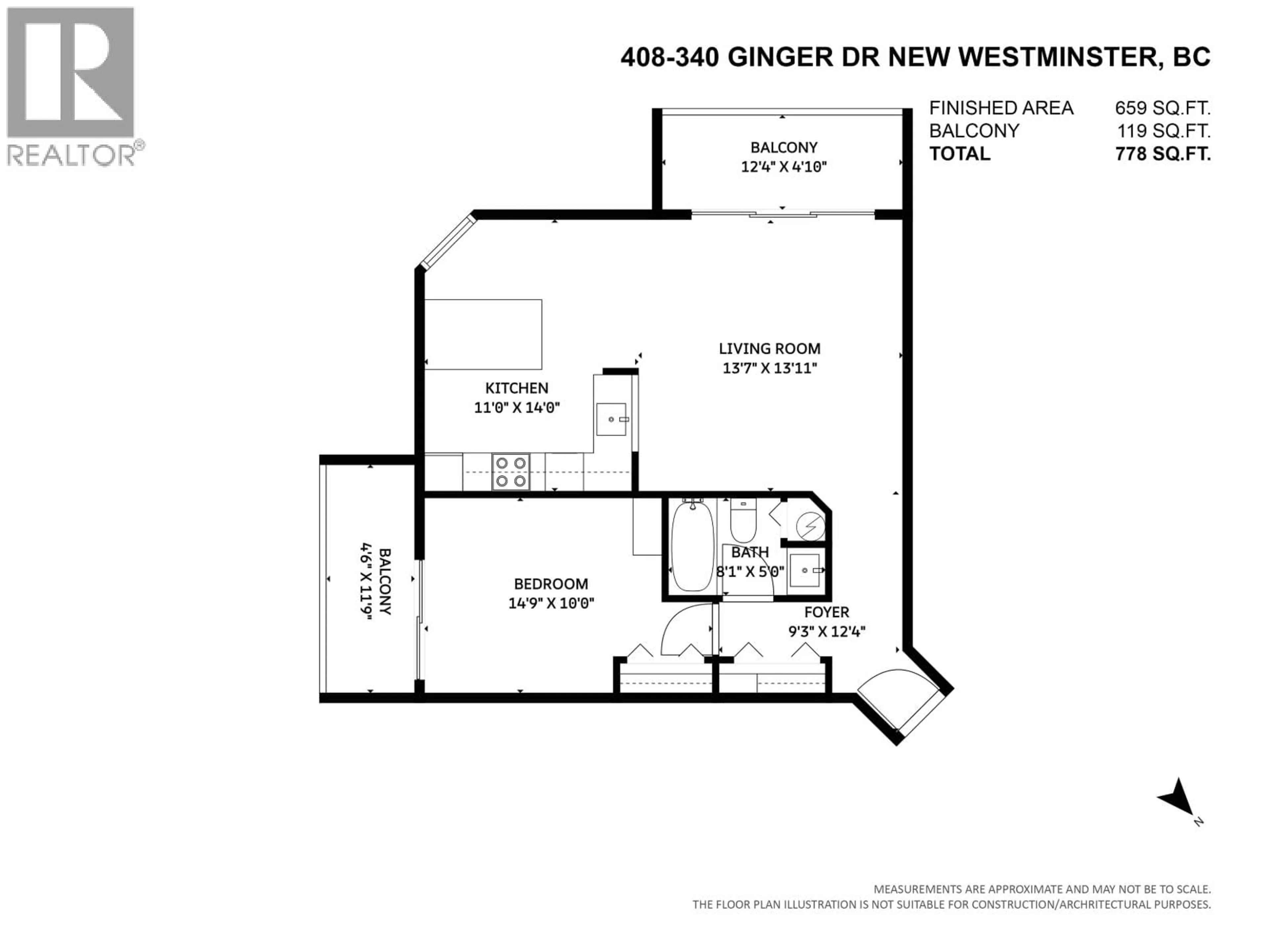 Floor plan for 408 - 340 GINGER DRIVE, New Westminster British Columbia V3L5L7