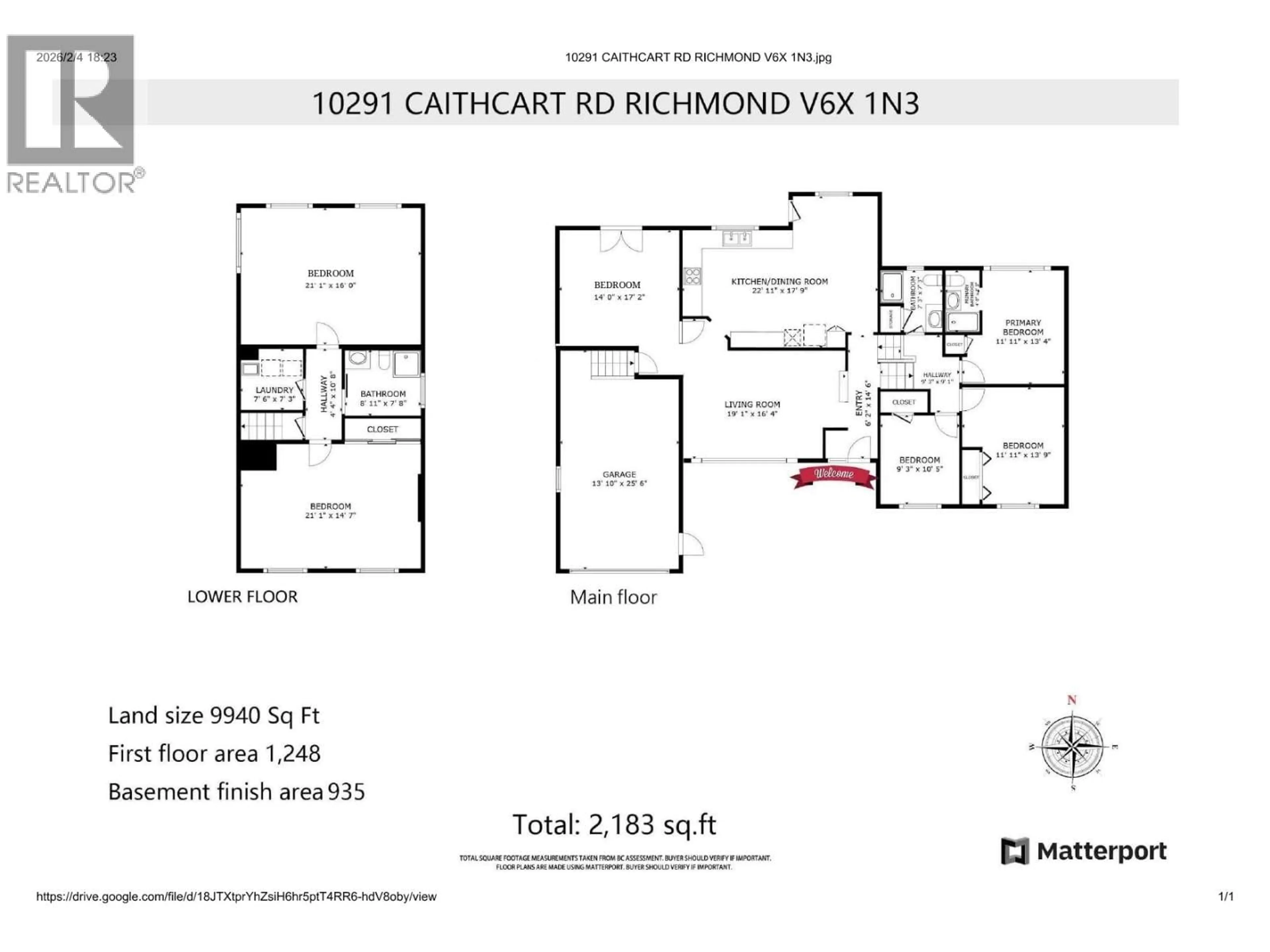 Floor plan for 10291 CAITHCART ROAD, Richmond British Columbia V6X1N3