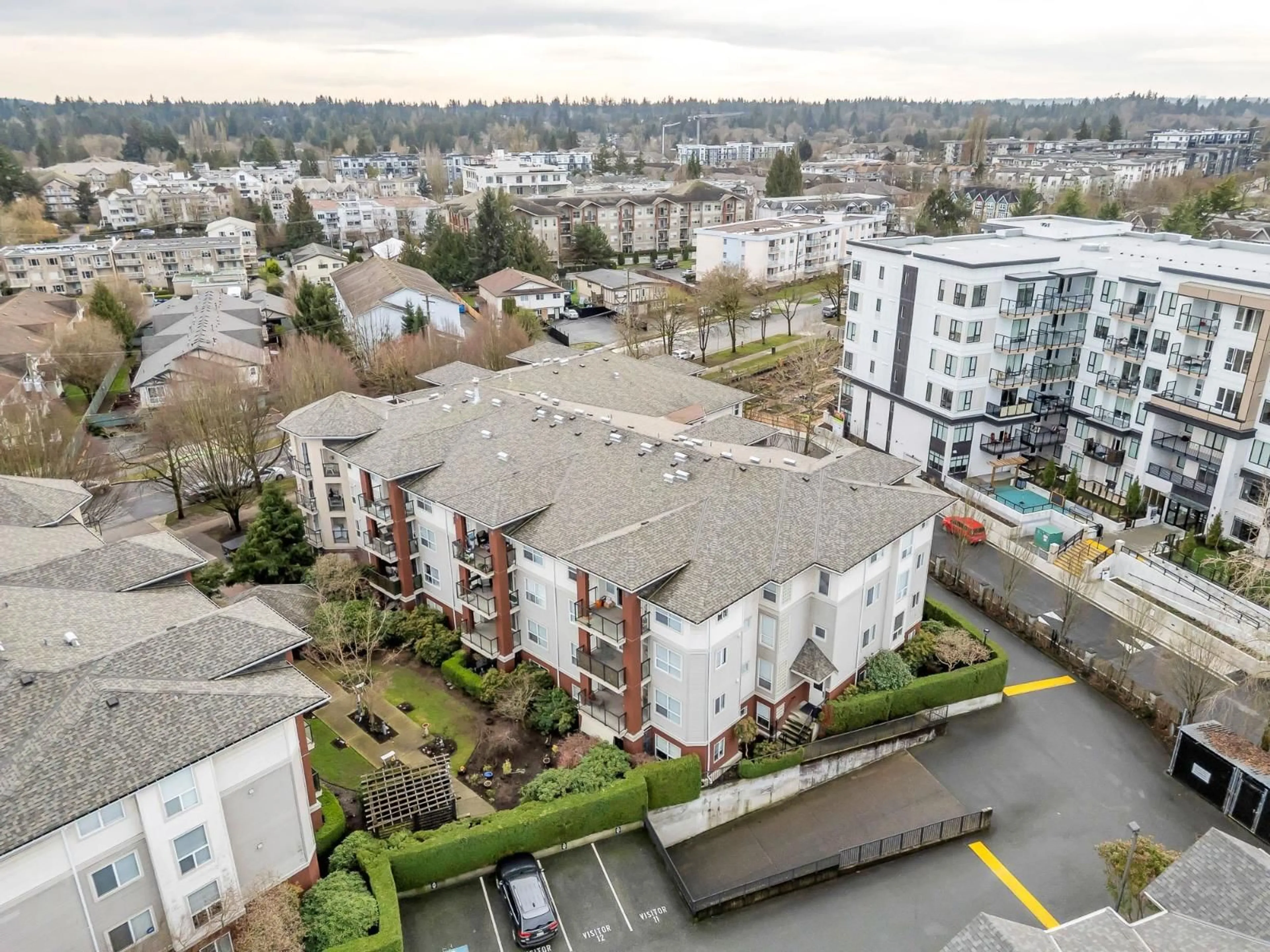 A pic from outside/outdoor area/front of a property/back of a property/a pic from drone, city buildings view from balcony for 308 - 20239 MICHAUD CRESCENT, Langley British Columbia V3A8L1