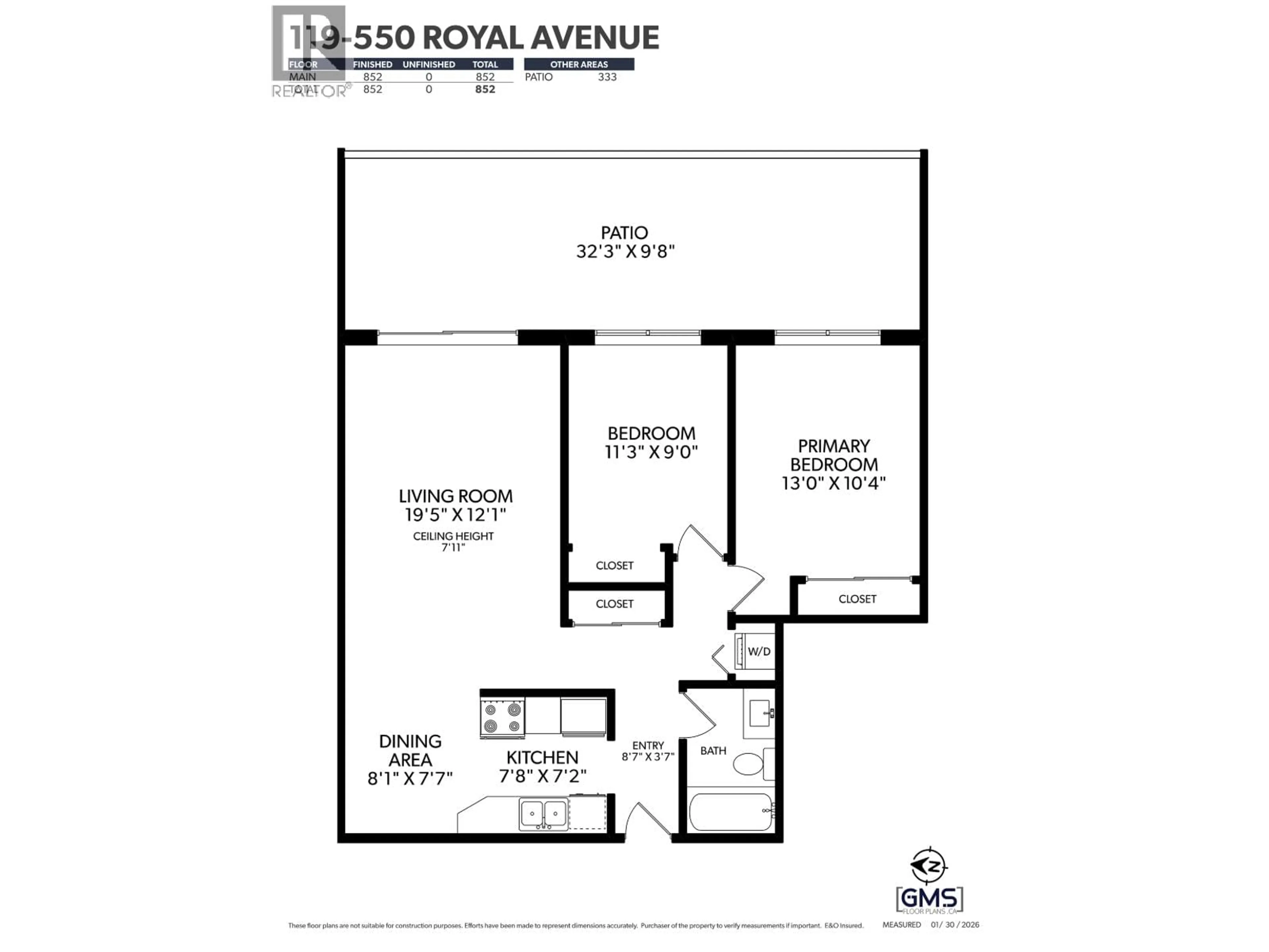 Floor plan for 119 - 550 ROYAL AVENUE, New Westminster British Columbia V3L5H9