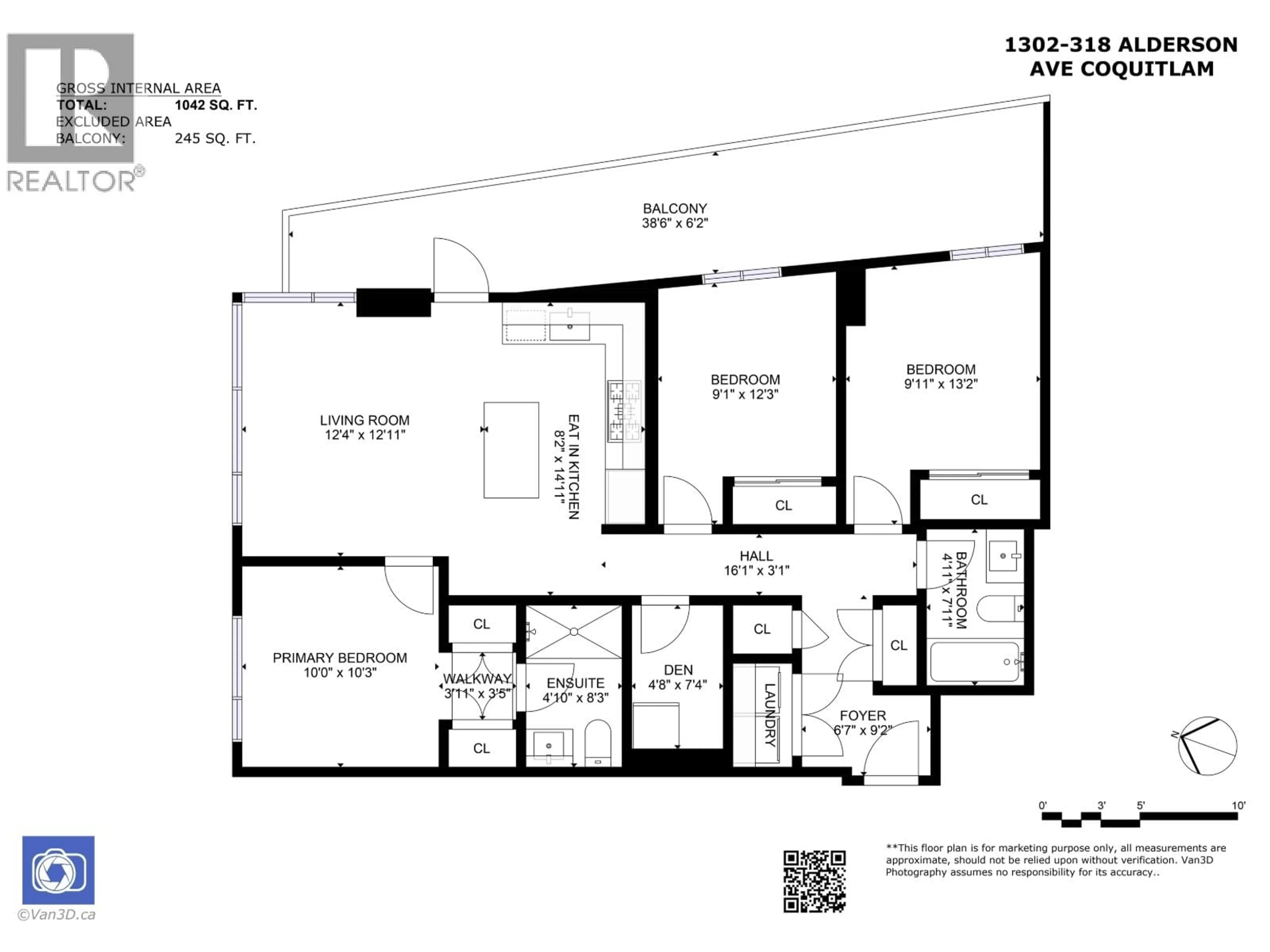 Floor plan for 1302 - 318 ALDERSON AVENUE, Coquitlam British Columbia V3K0J1