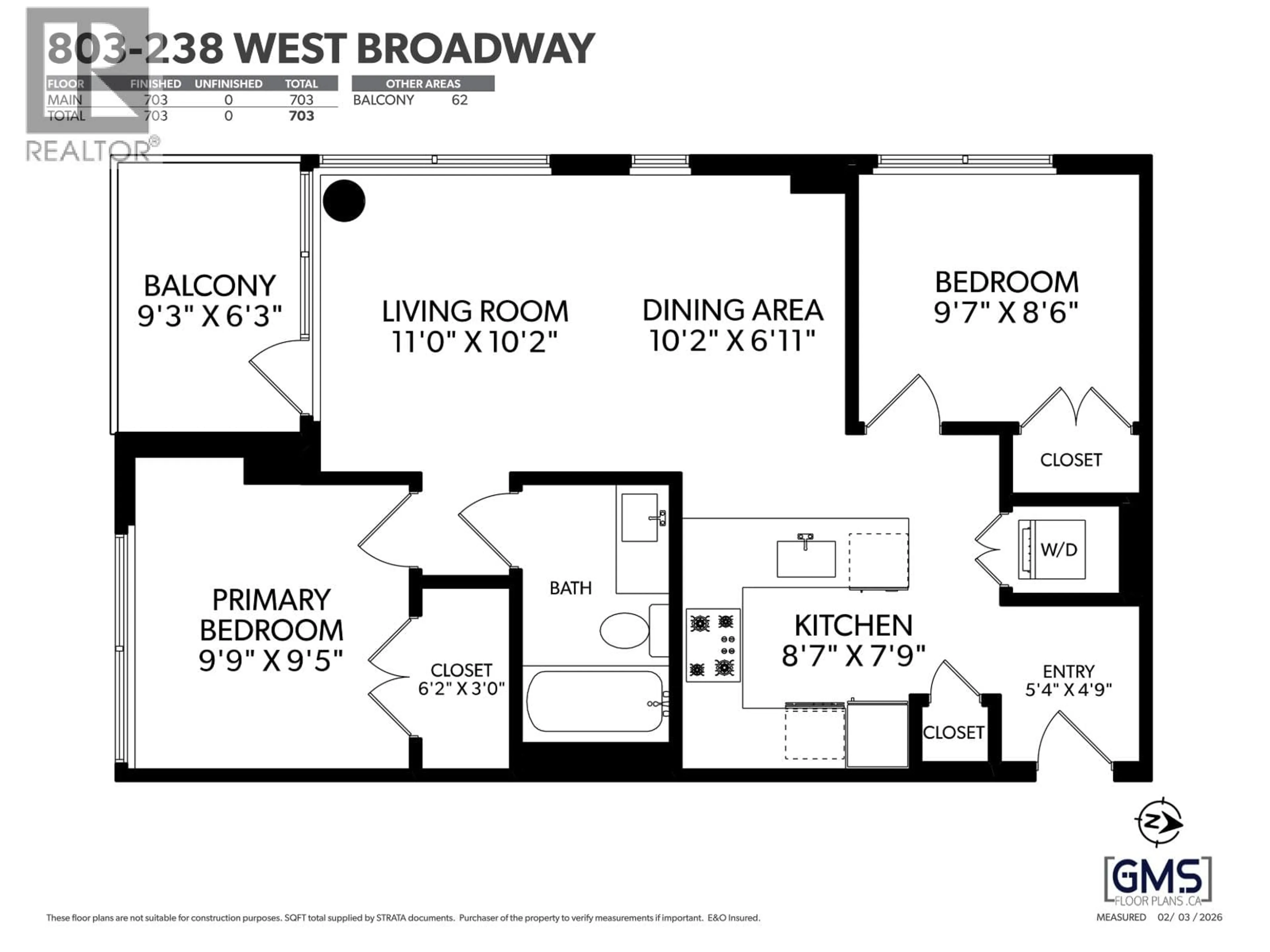 Floor plan for 803 - 238 BROADWAY, Vancouver British Columbia V5Y0L2