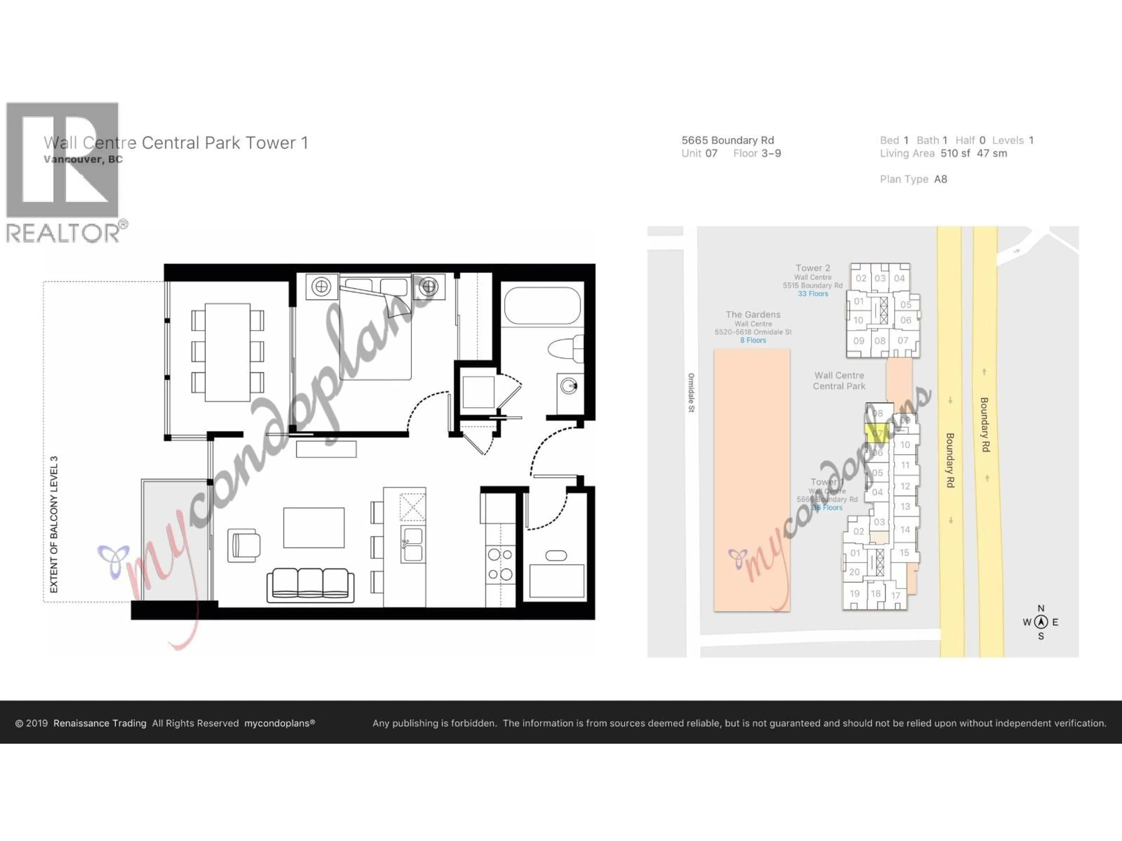 Floor plan for 507 - 5665 BOUNDARY ROAD, Vancouver British Columbia V5R0E4